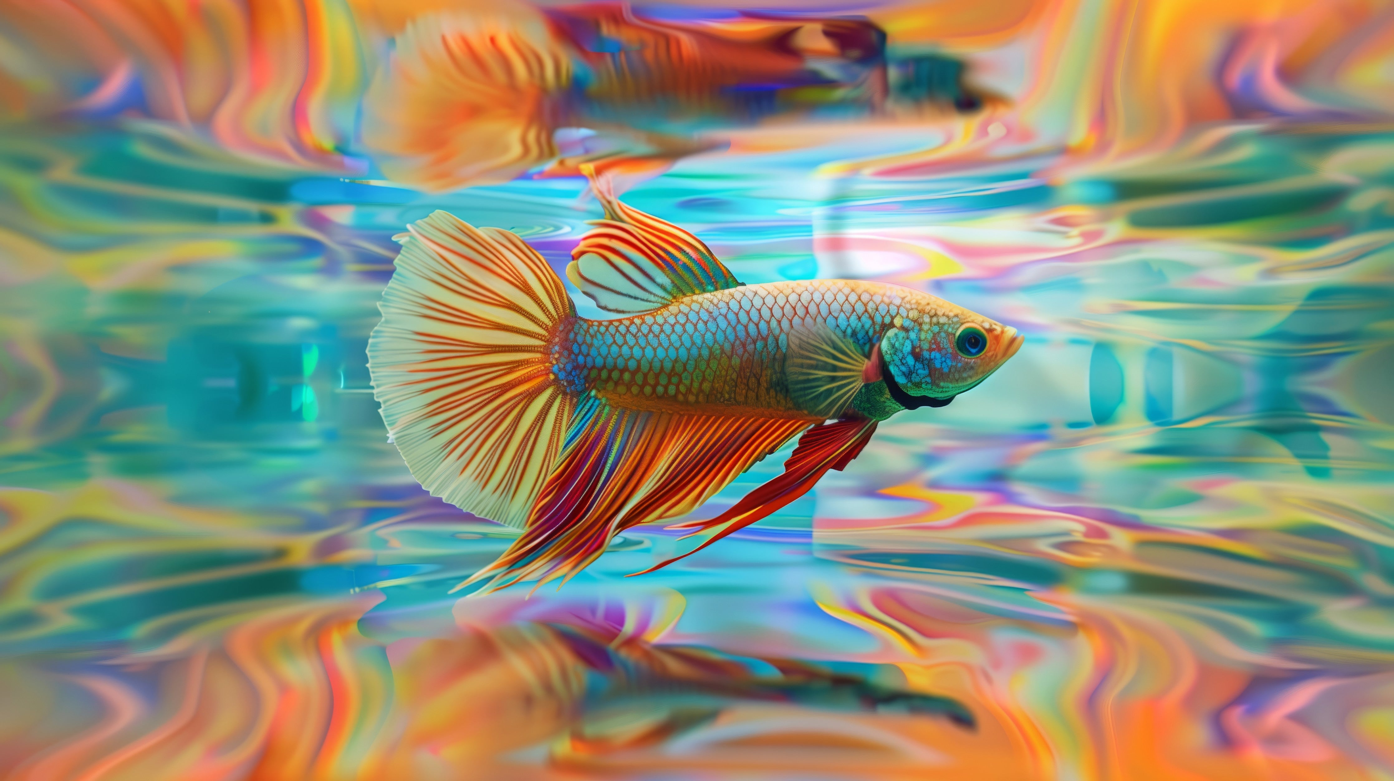 Wandverkleidung Schlafzimmer-Bunter Betta-Fisch Türkis-Orange