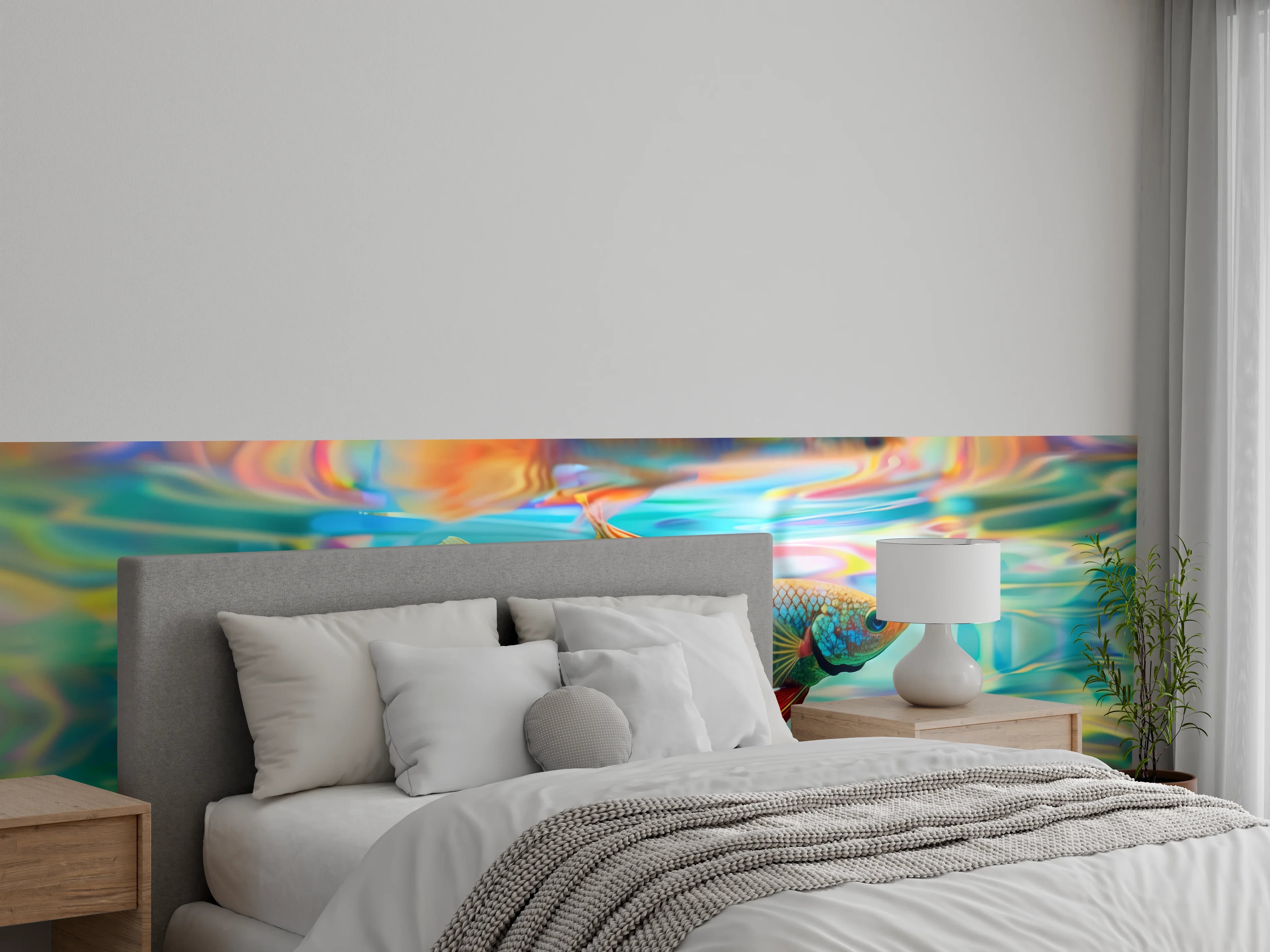 Wandverkleidung Schlafzimmer - Bunter Betta-Fisch Türkis-Orange