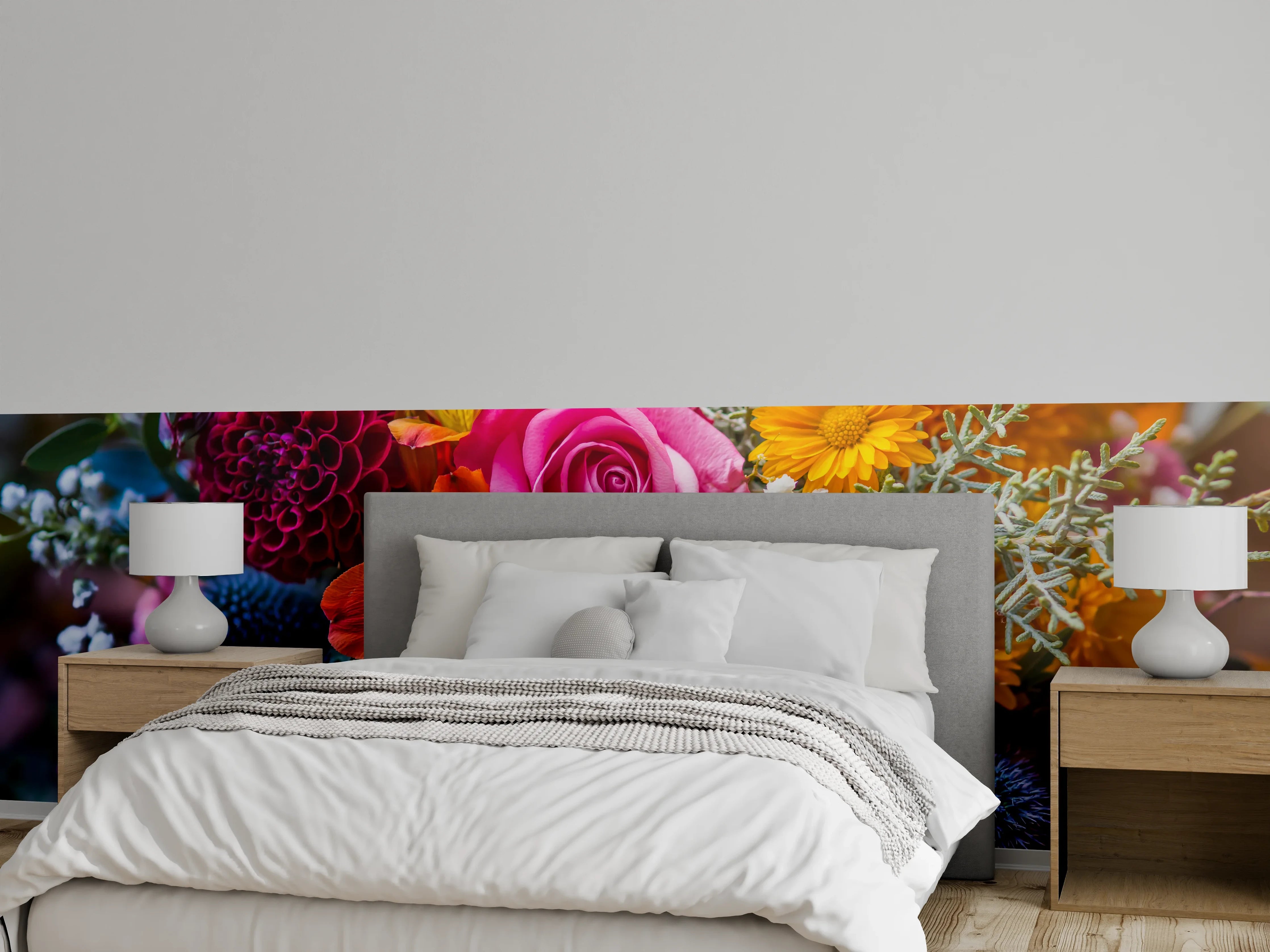 Wandverkleidung Schlafzimmer - Bunter Blumenstrauß für Wanddeko