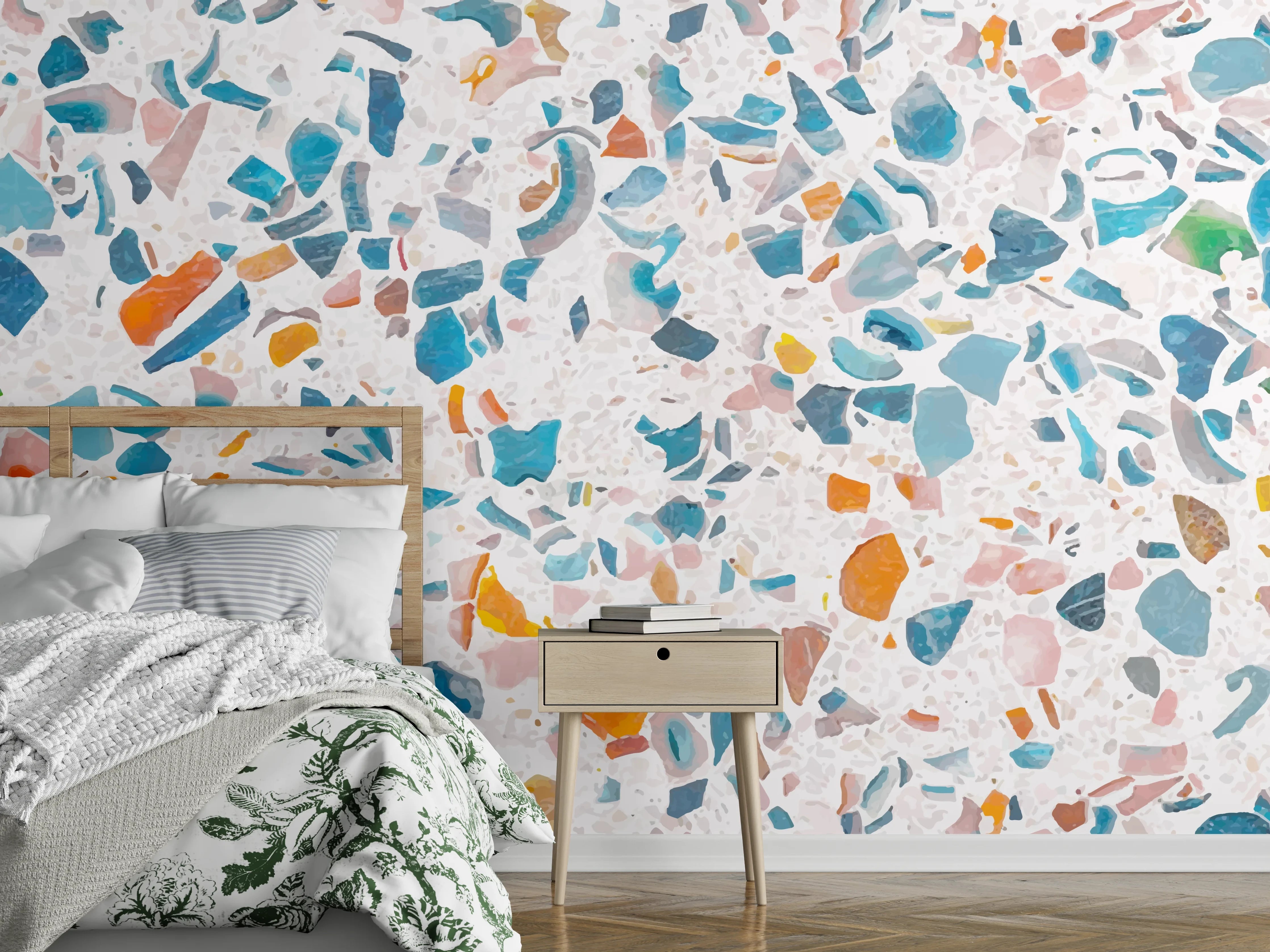 Wandverkleidung Schlafzimmer - Bunter Terrazzo Designbelag
