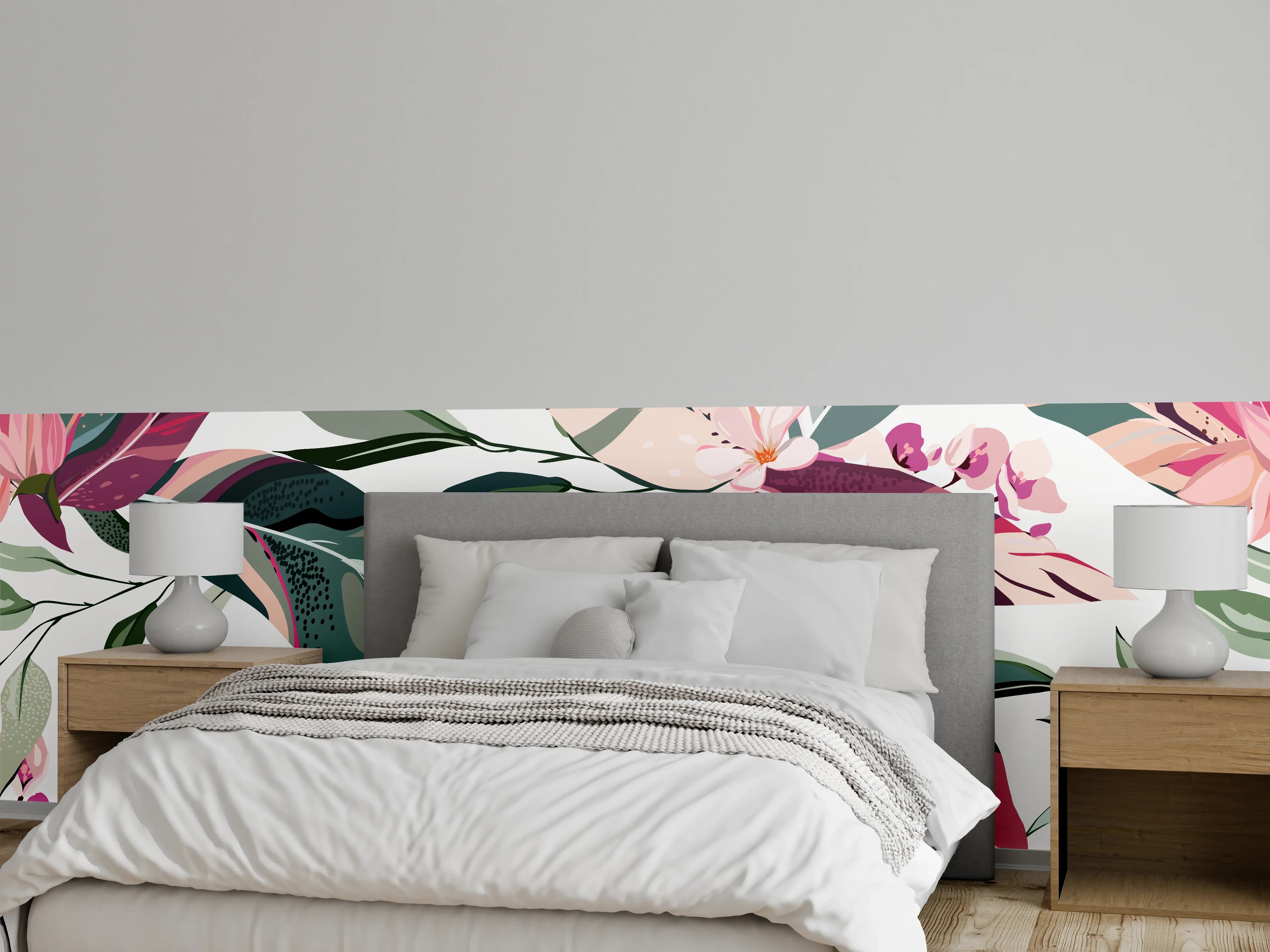 Wandverkleidung Schlafzimmer - Buntes Blumen-Pflanzen Muster
