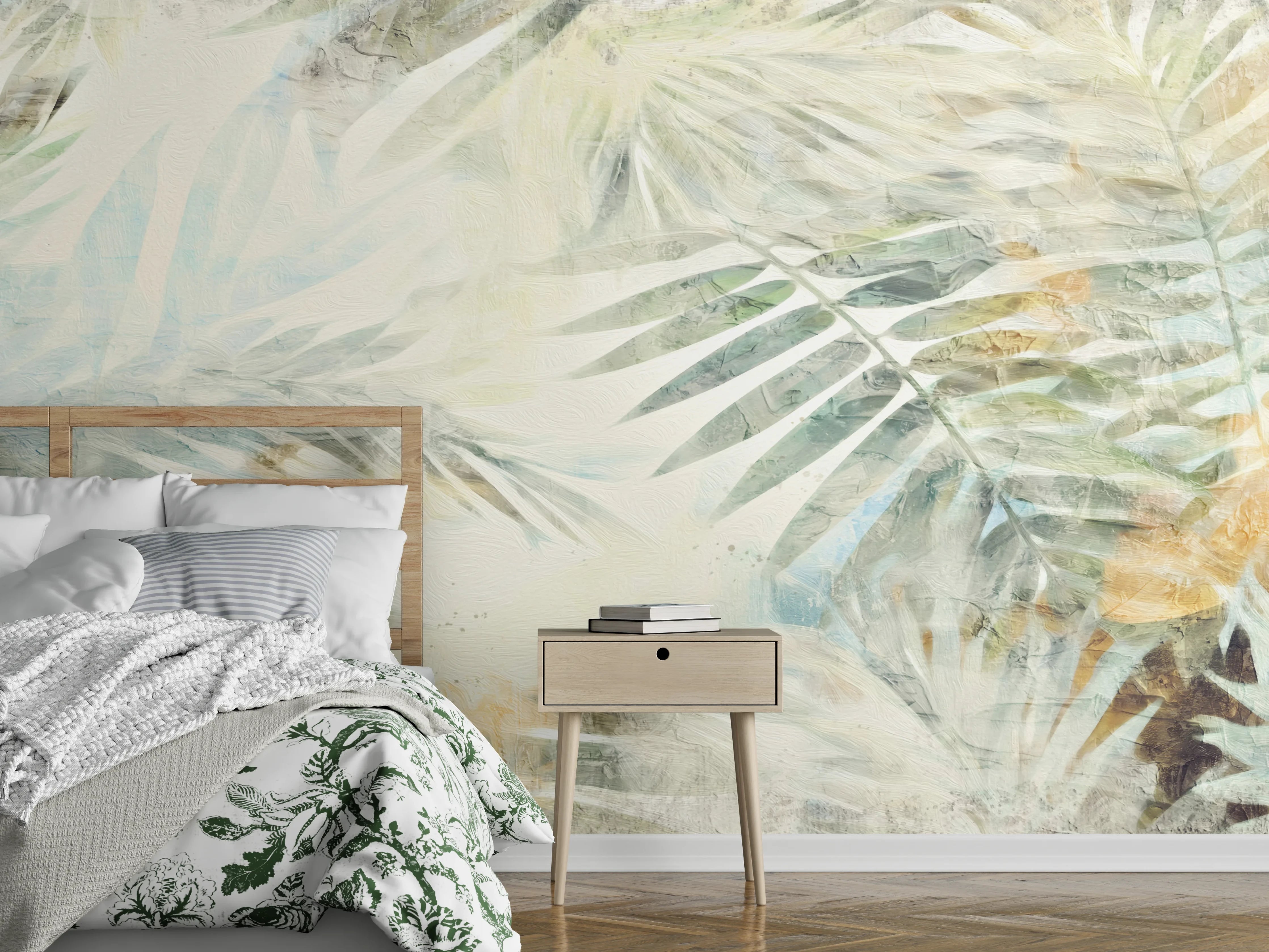 Wandverkleidung Schlafzimmer - Buntes Dschungel Gemälde