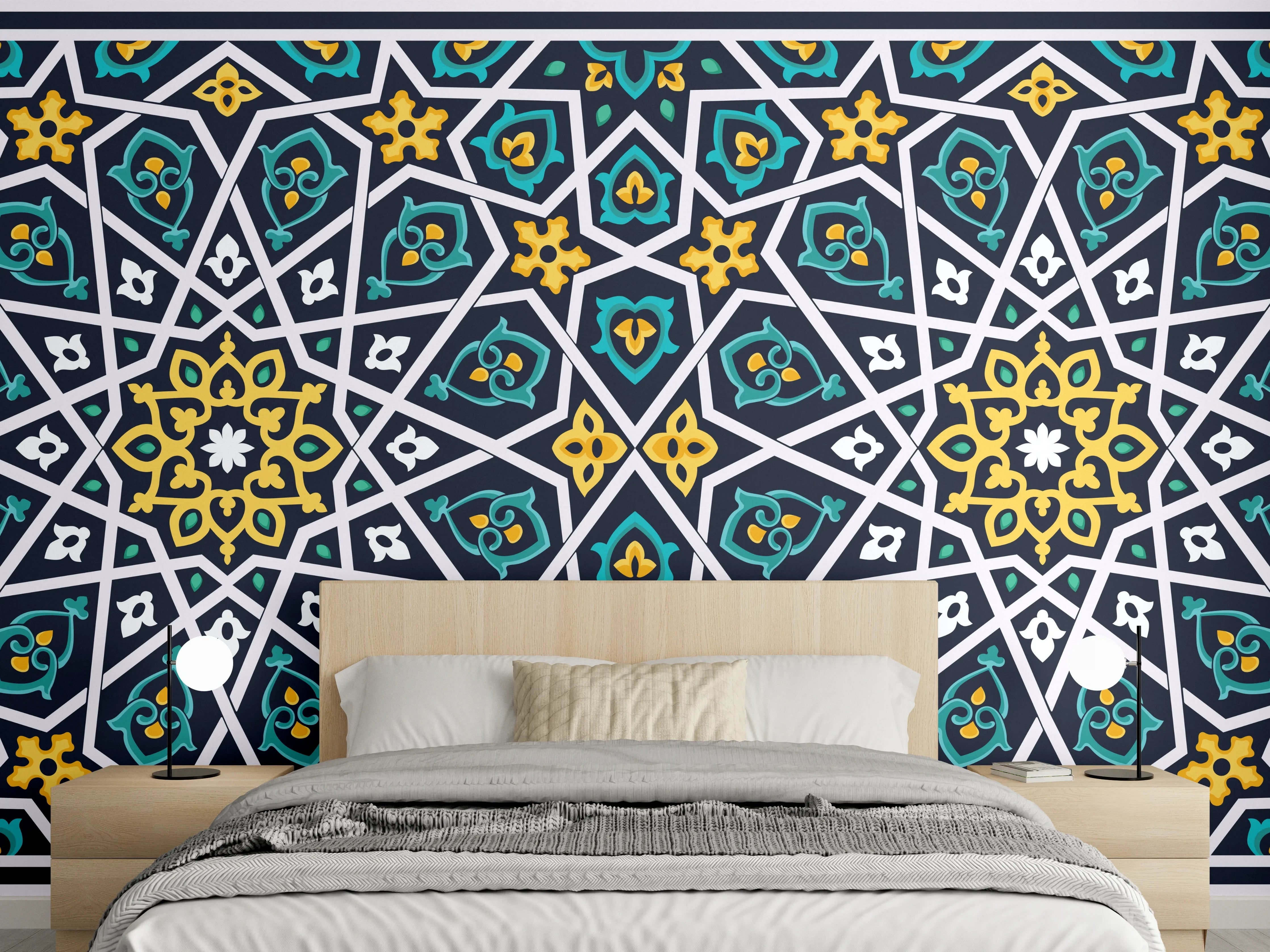 Wandverkleidung Schlafzimmer - Buntes Ethno-Muster Design
