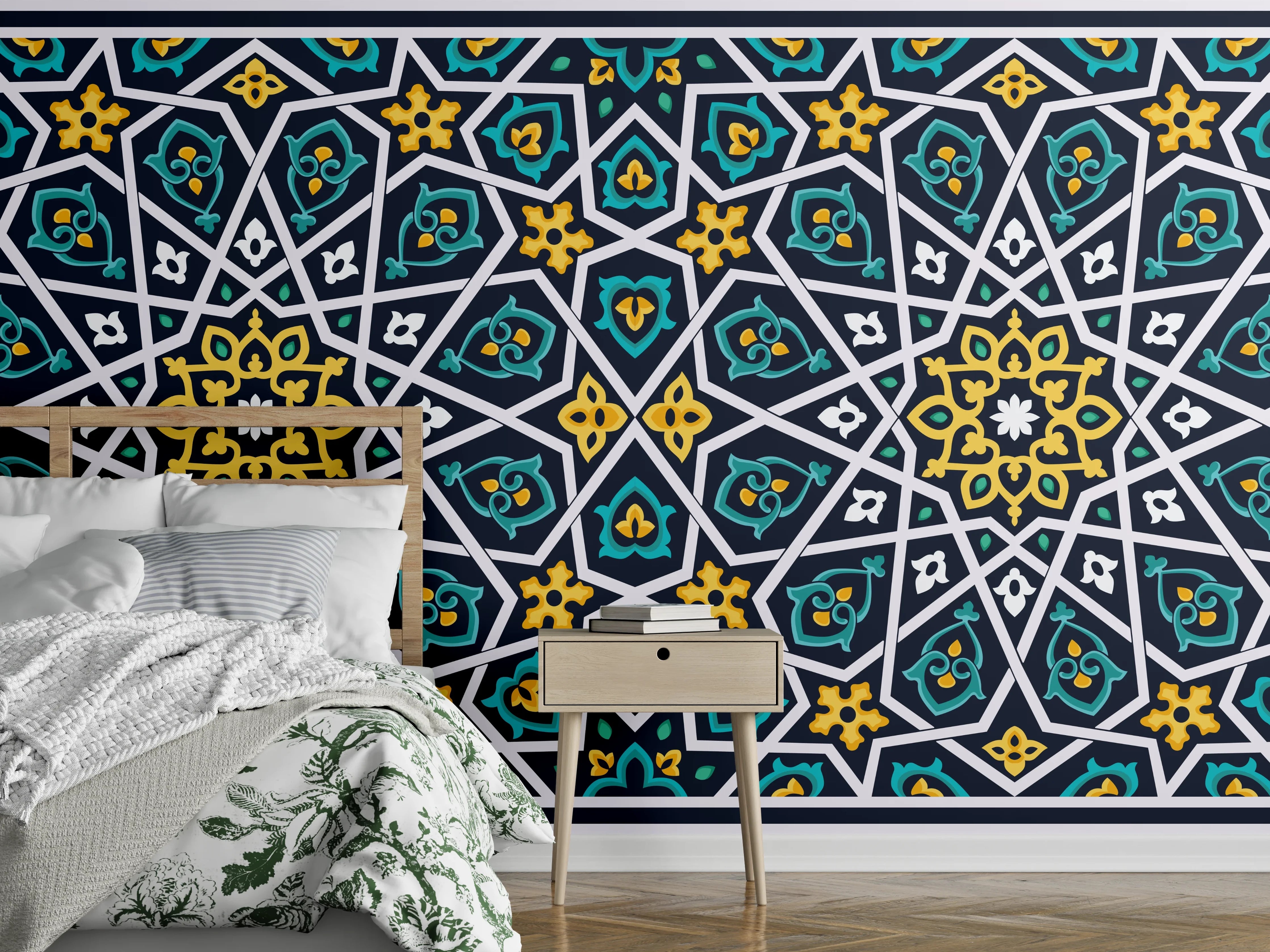 Wandverkleidung Schlafzimmer - Buntes Ethno-Muster Design