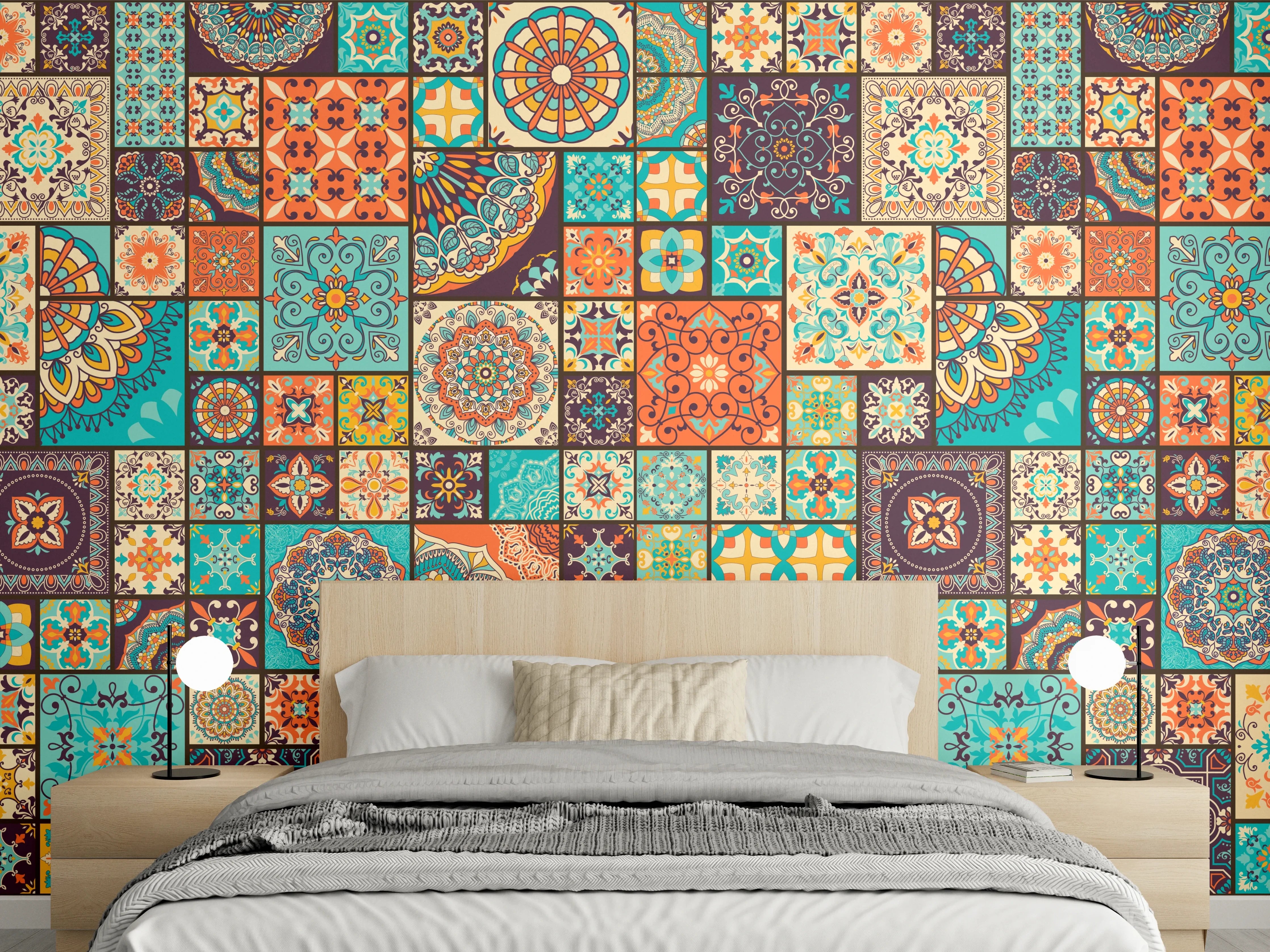 Wandverkleidung Schlafzimmer - Buntes Ethno-Muster