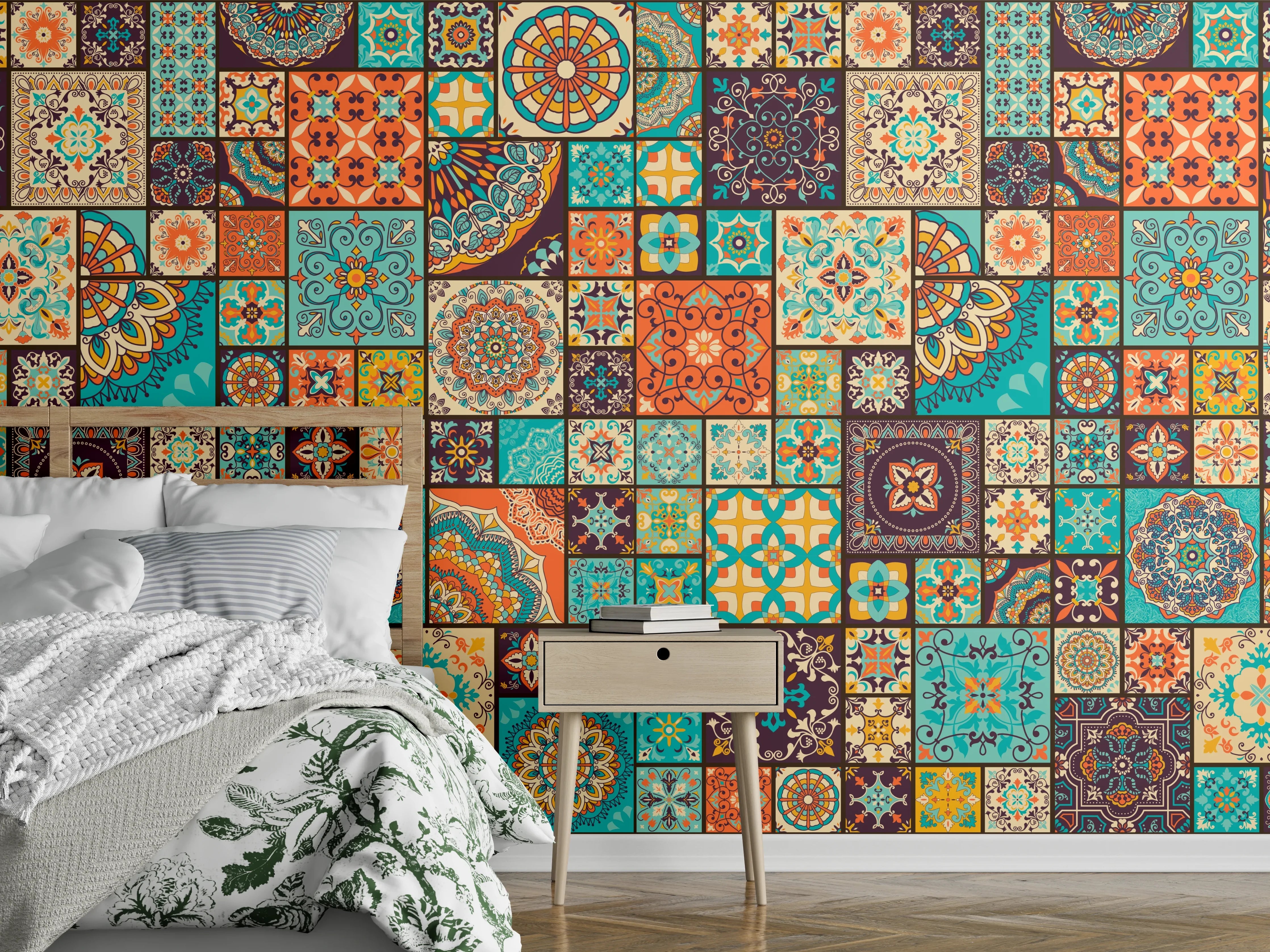 Wandverkleidung Schlafzimmer - Buntes Ethno-Muster