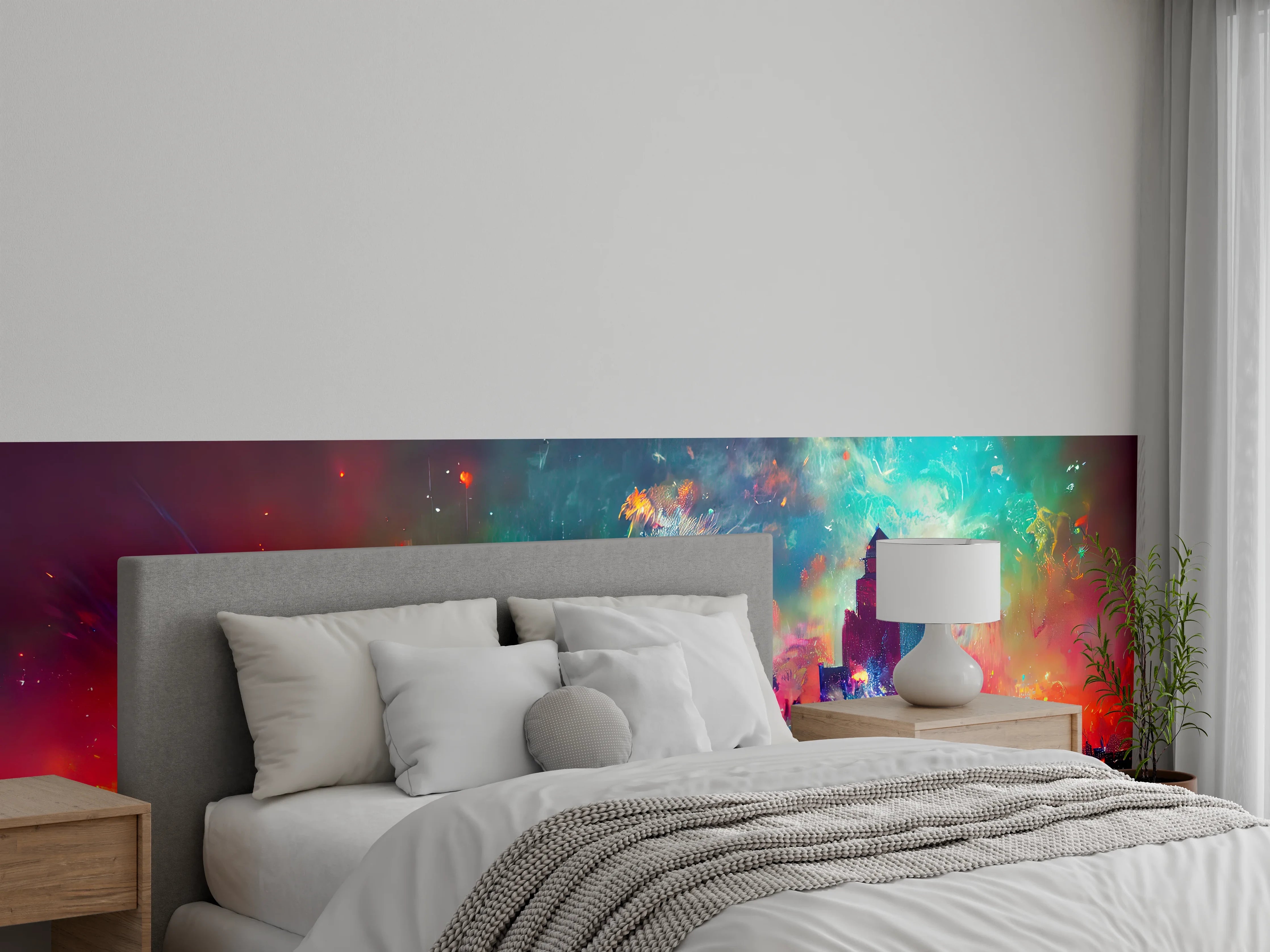 Wandverkleidung Schlafzimmer - Buntes Feuerwerk bei Nacht - Graphik