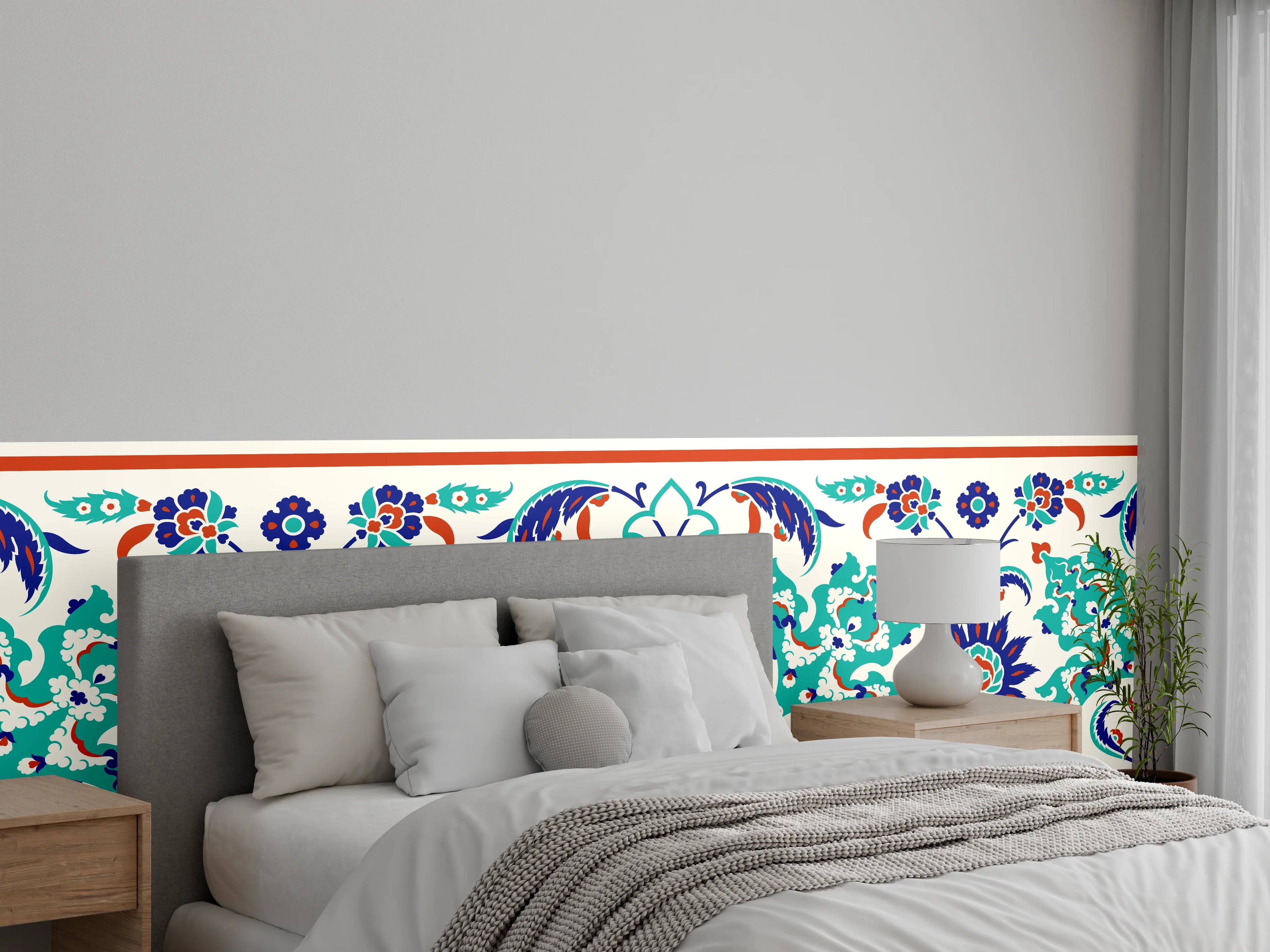 Wandverkleidung Schlafzimmer - Buntes Fliesen Muster Ornament