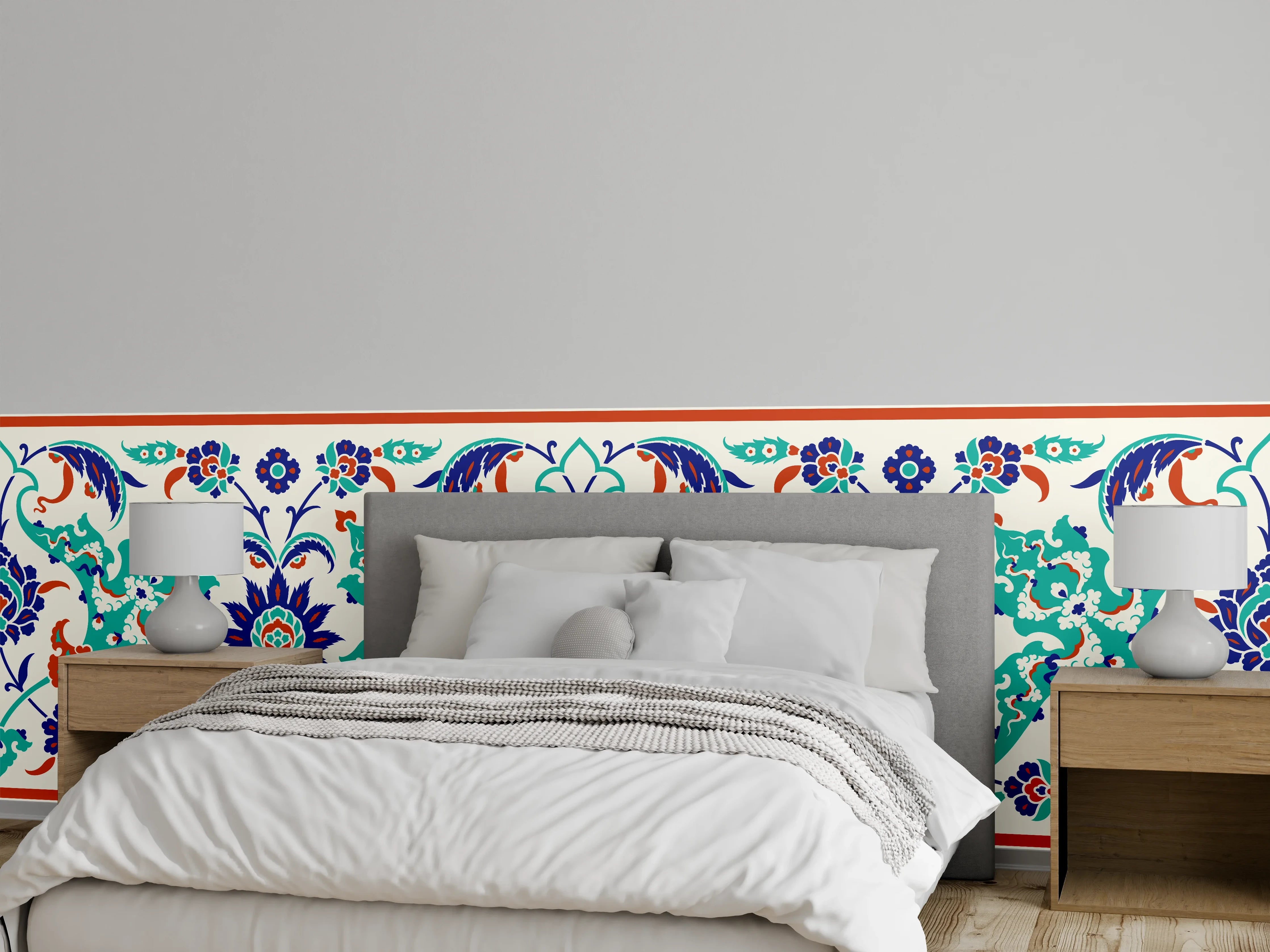 Wandverkleidung Schlafzimmer - Buntes Fliesen Muster Ornament