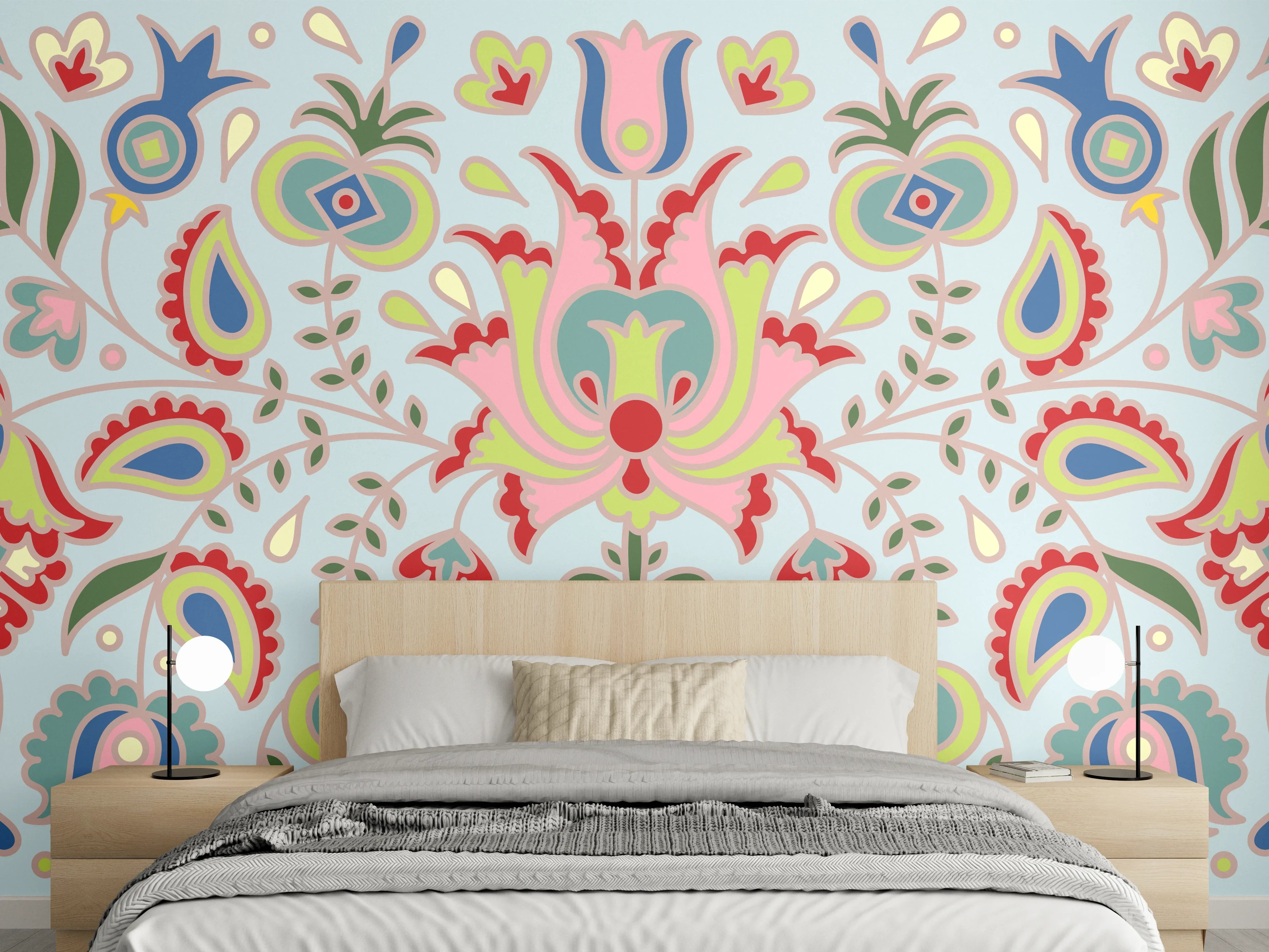 Wandverkleidung Schlafzimmer - Buntes Floral-Print-Muster