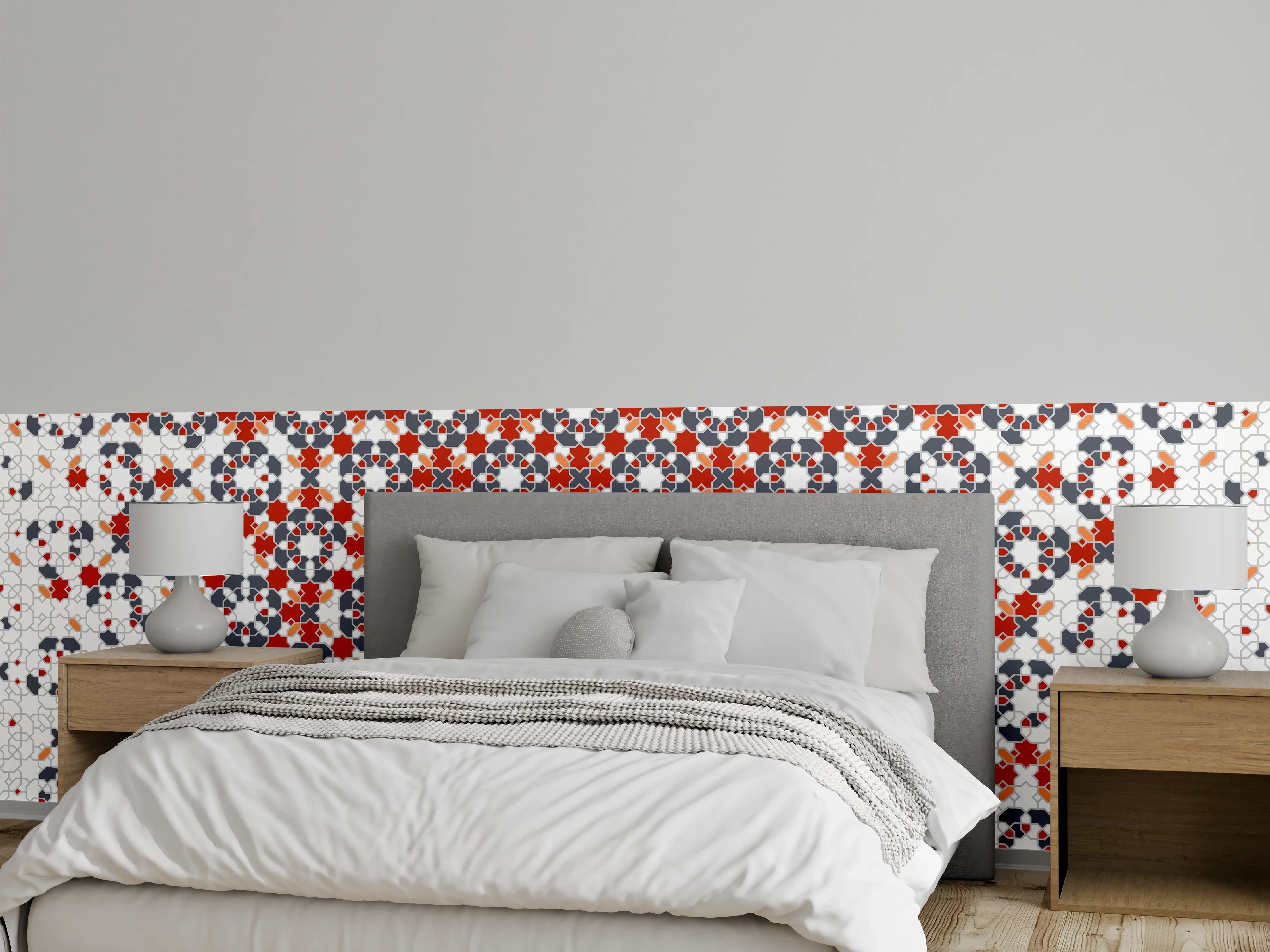 Wandverkleidung Schlafzimmer - Buntes Geometrie-Muster