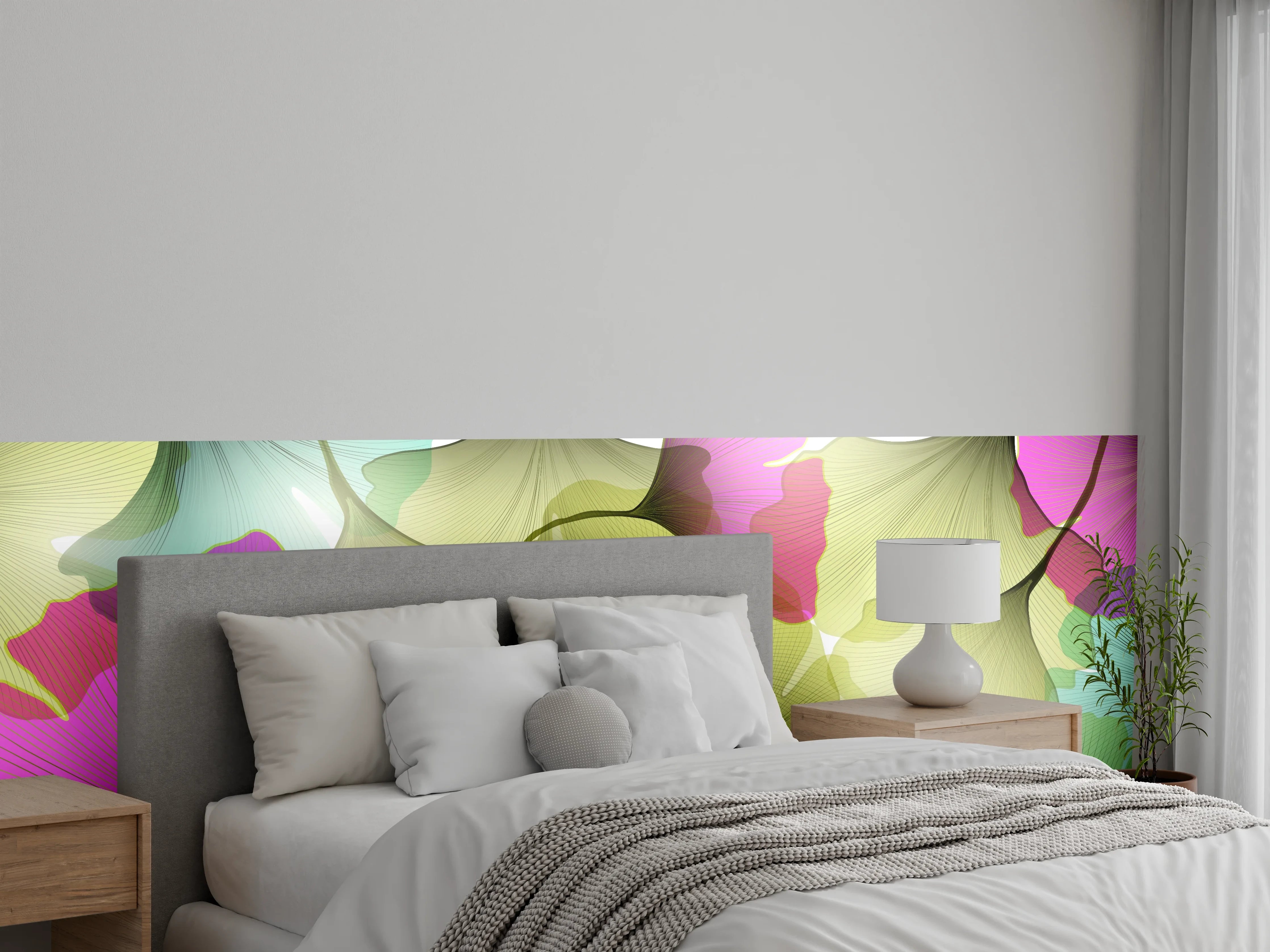Wandverkleidung Schlafzimmer - Buntes Ginkgo Blätter Design