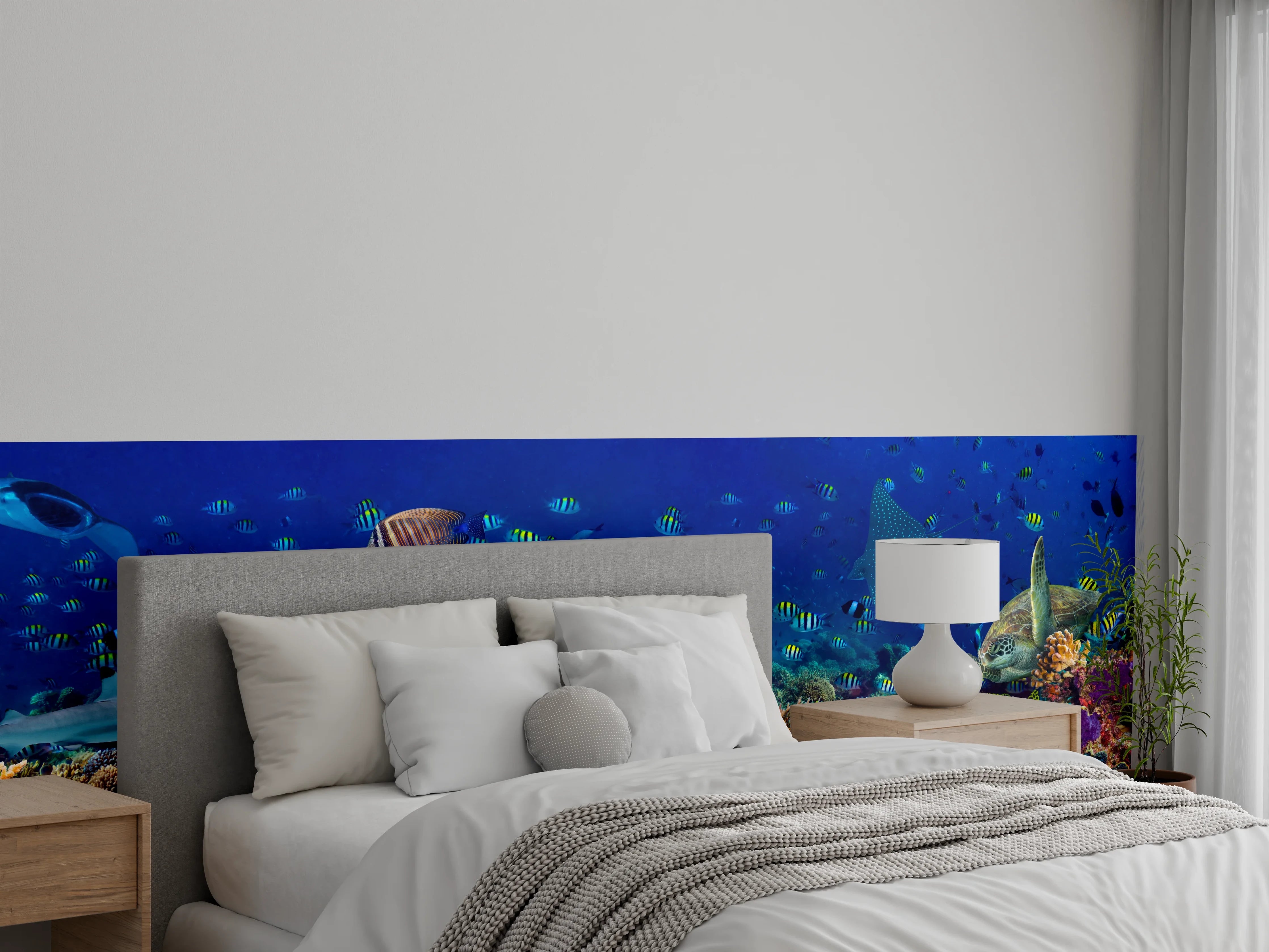 Wandverkleidung Schlafzimmer - Buntes Korallenriff Blau-Türkis