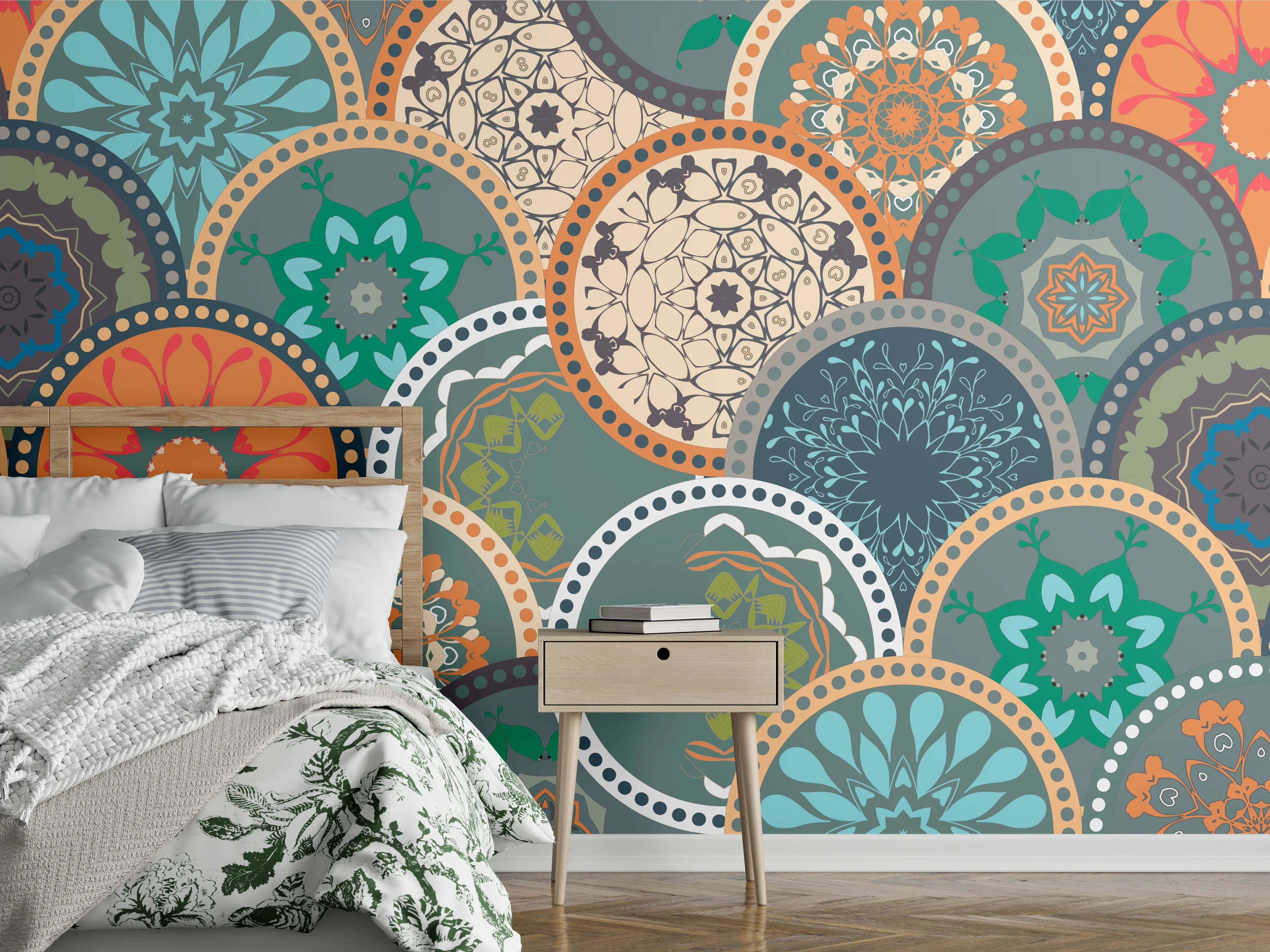 Wandverkleidung Schlafzimmer - Buntes Muster Mandala Design