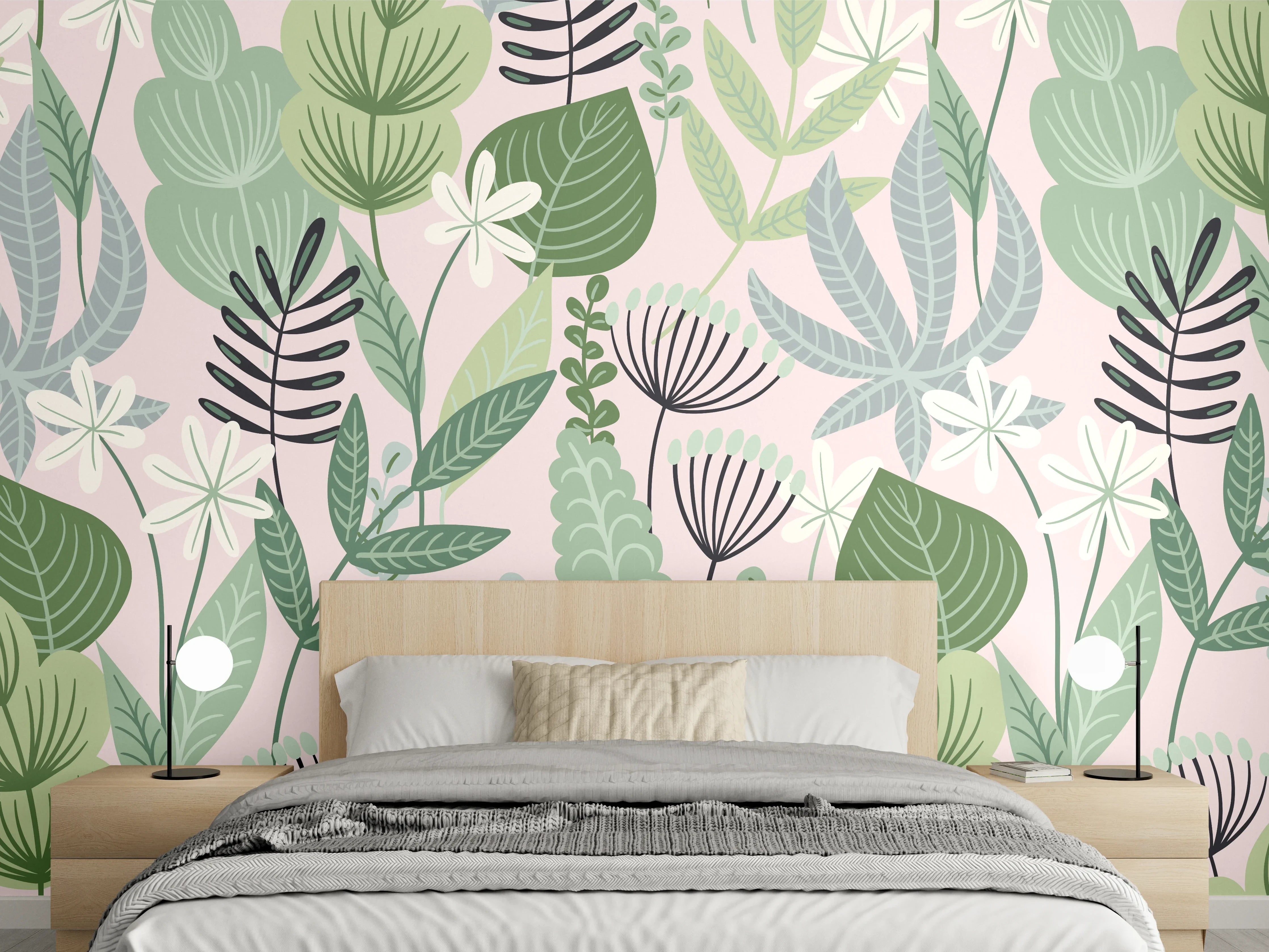 Wandverkleidung Schlafzimmer - Buntes Pflanzenmuster