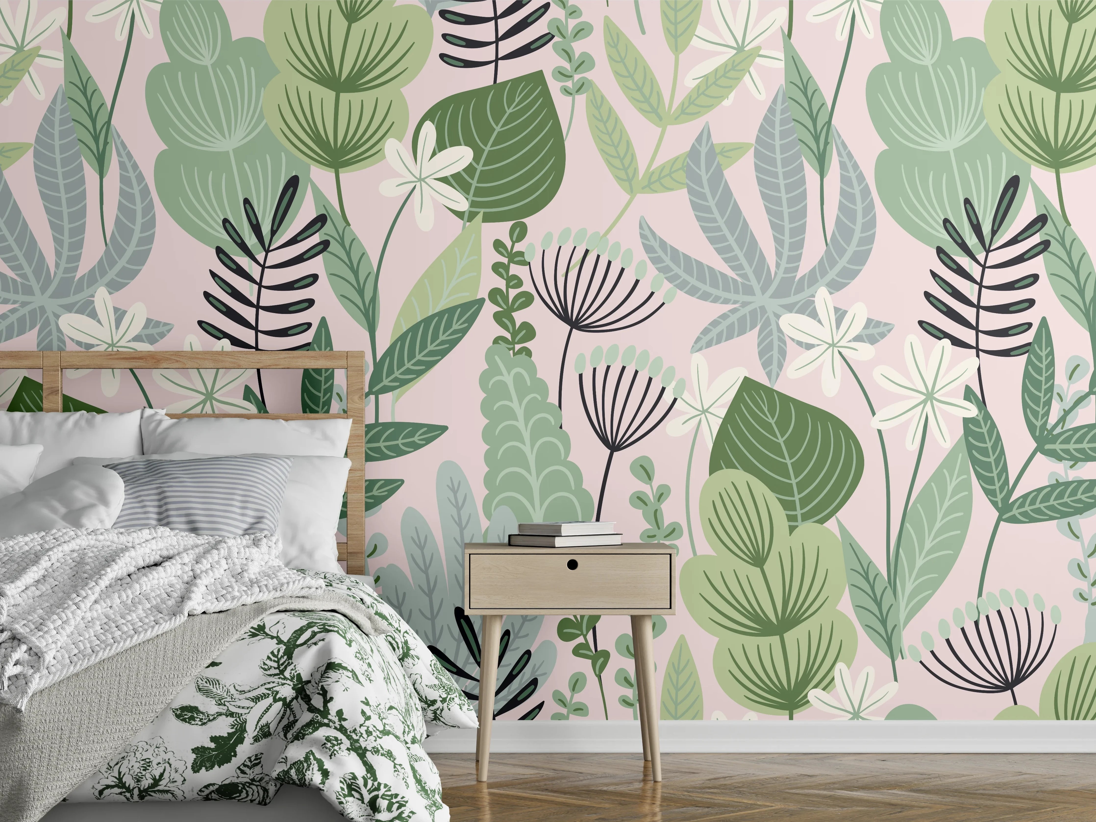 Wandverkleidung Schlafzimmer - Buntes Pflanzenmuster