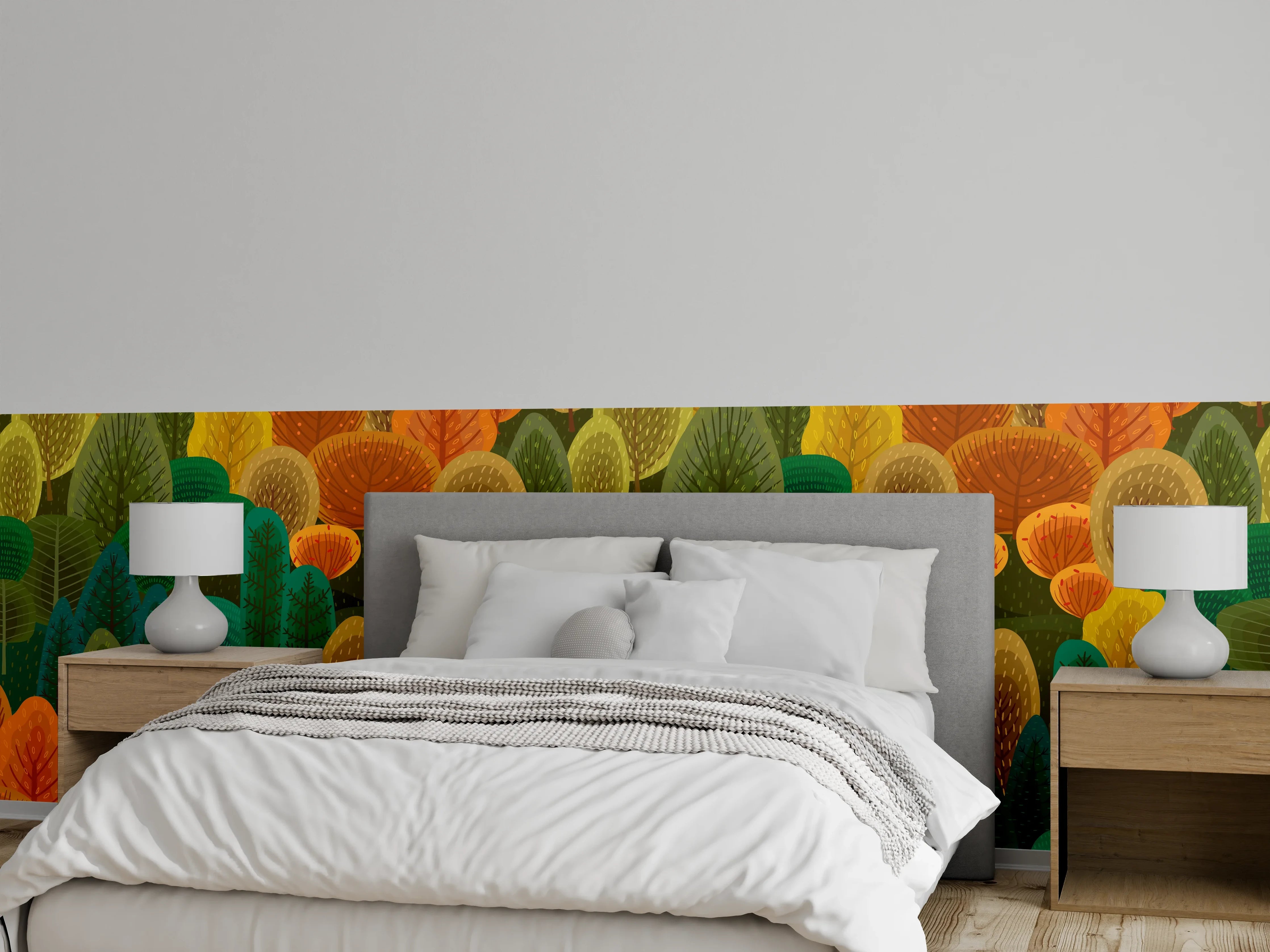 Wandverkleidung Schlafzimmer - Buntes Waldmuster Design