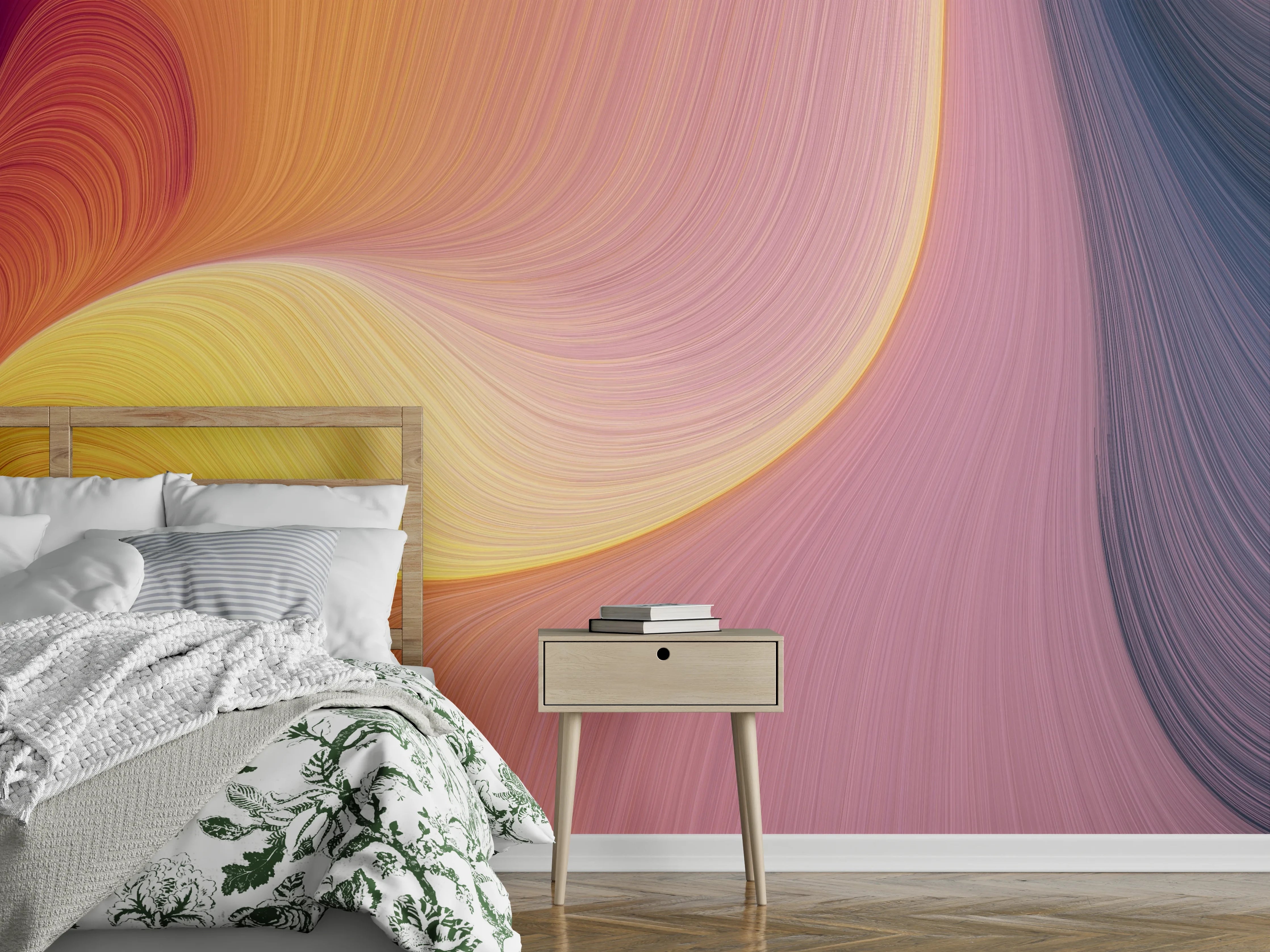 Wandverkleidung Schlafzimmer - Buntes abstraktes Farbenspiel in warmen Tönen