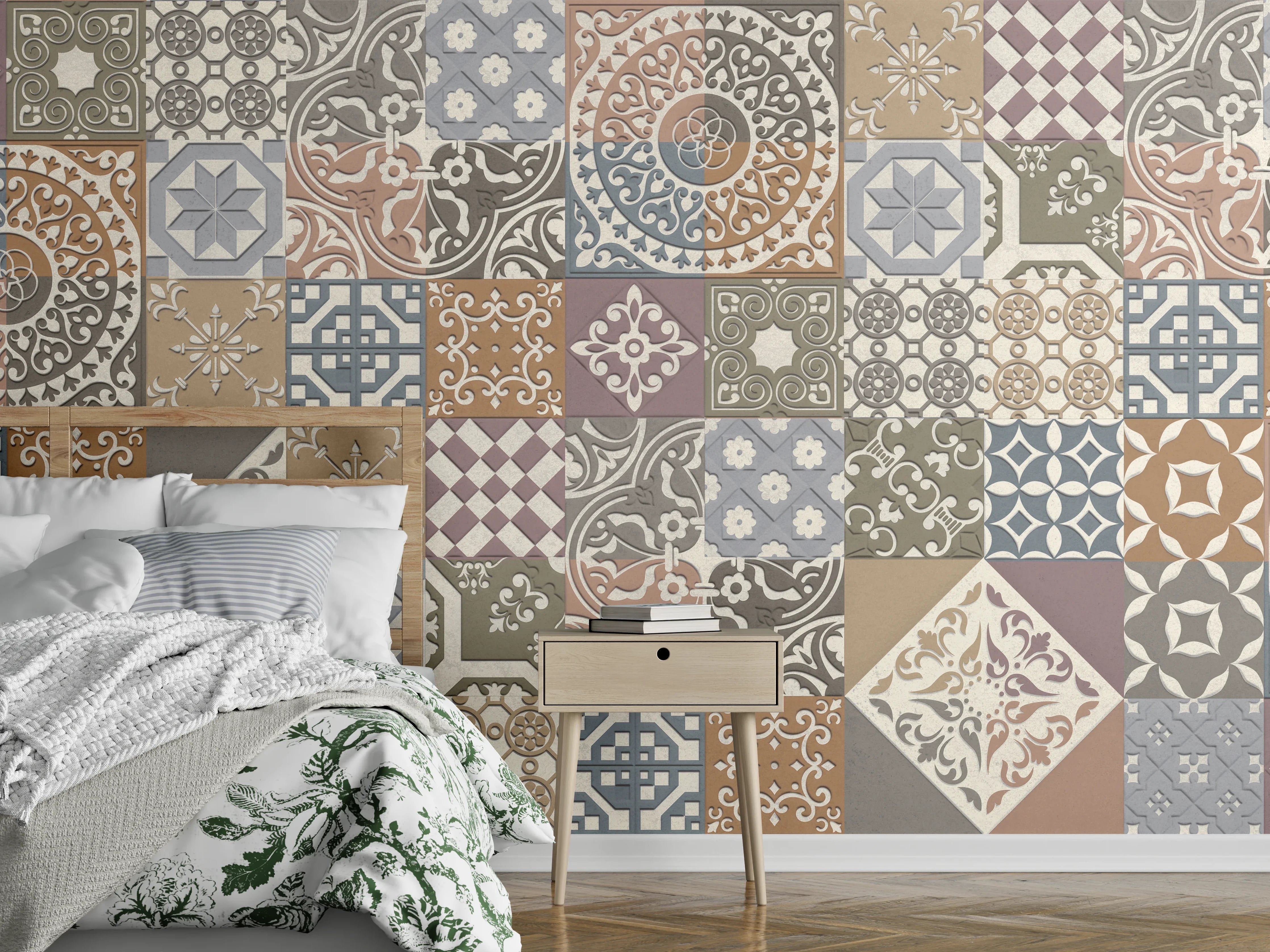 Wandverkleidung Schlafzimmer - Buntes portugiesisches Mosaik