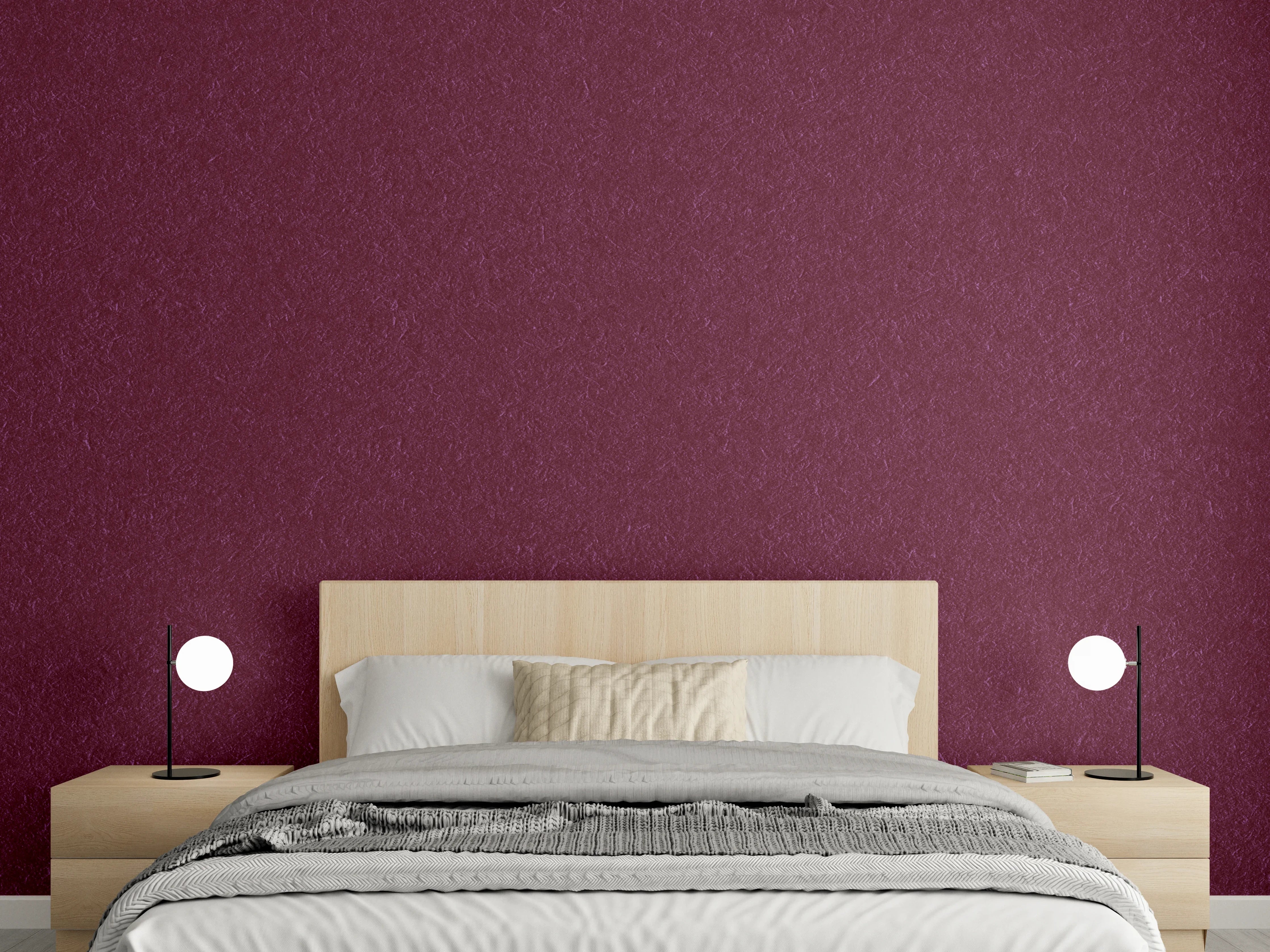 Wandverkleidung Schlafzimmer - Burgunderrot mit samtiger Textur