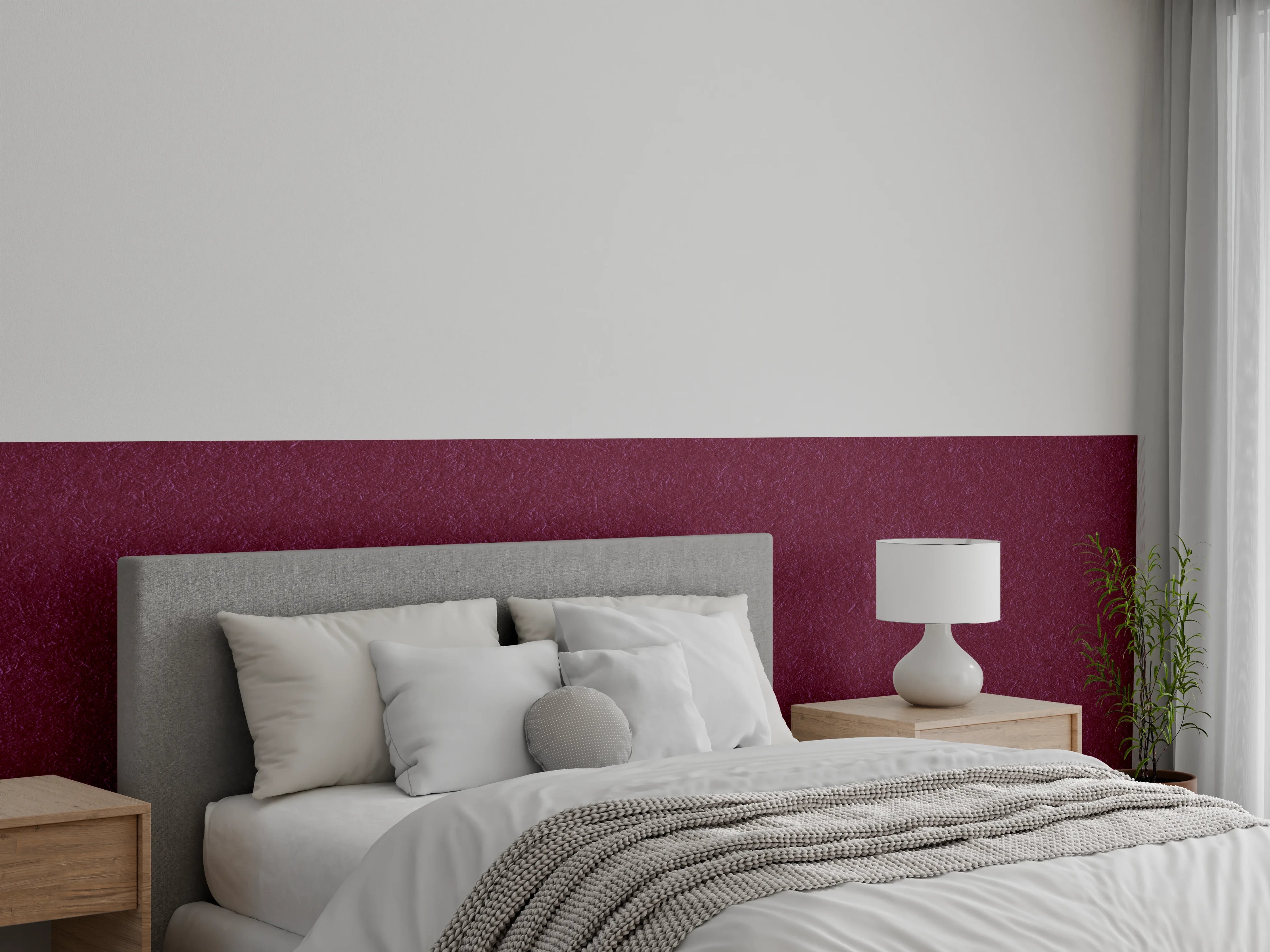 Wandverkleidung Schlafzimmer - Burgunderrot mit samtiger Textur