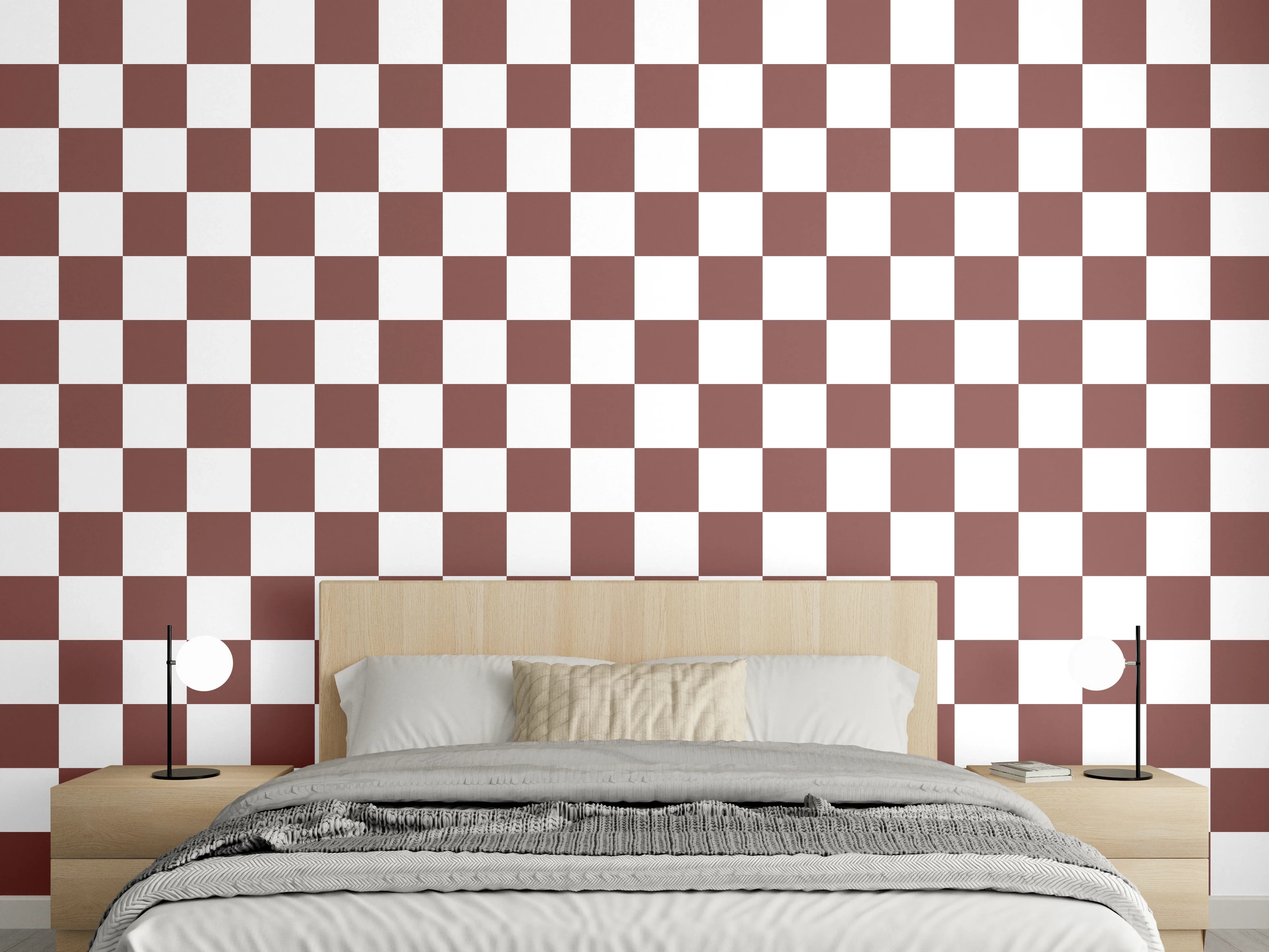 Wandverkleidung Schlafzimmer - Checkered Pattern in Braun und Weiß