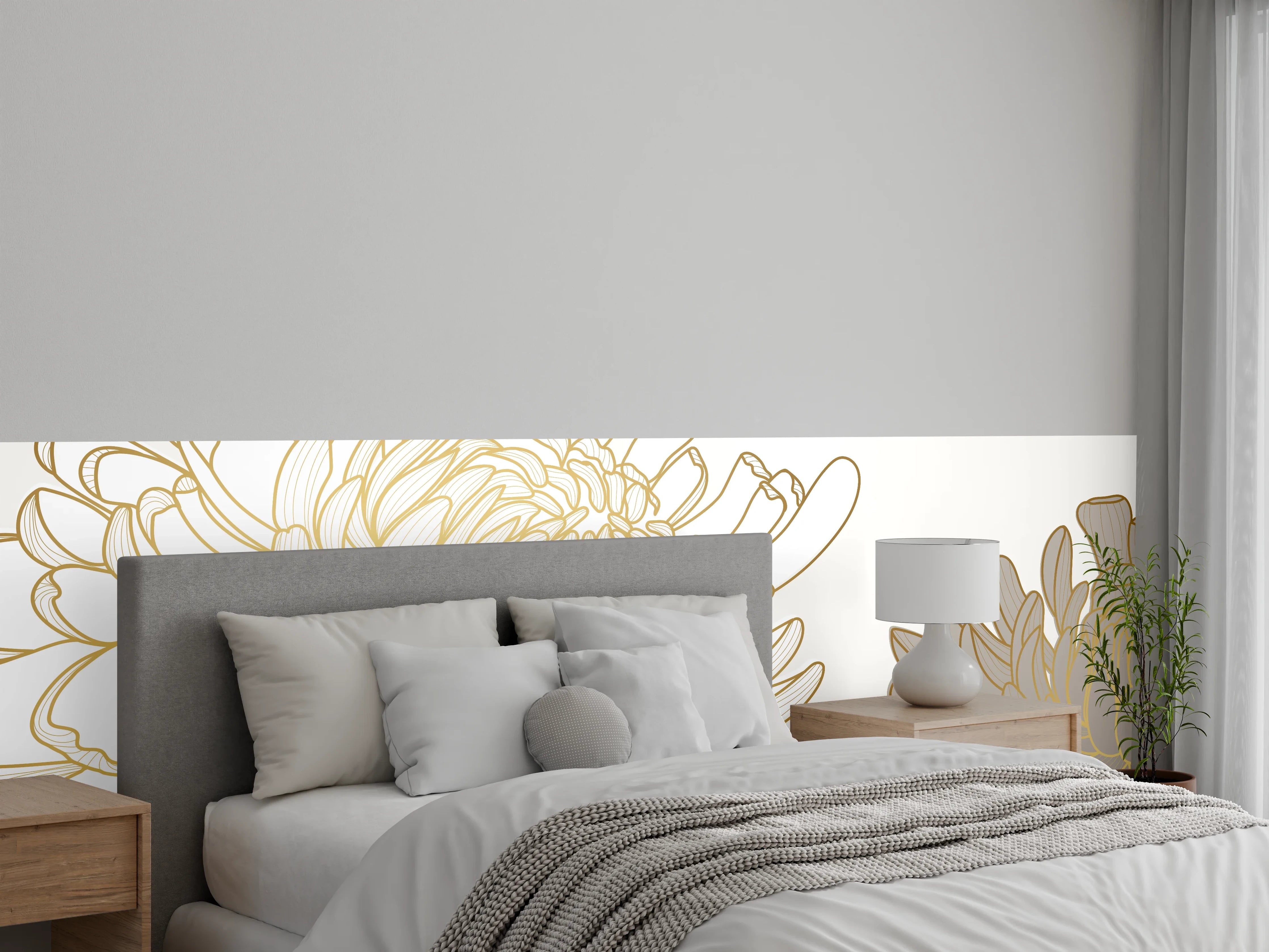 Wandverkleidung Schlafzimmer - Chic Cream Floral Illustration