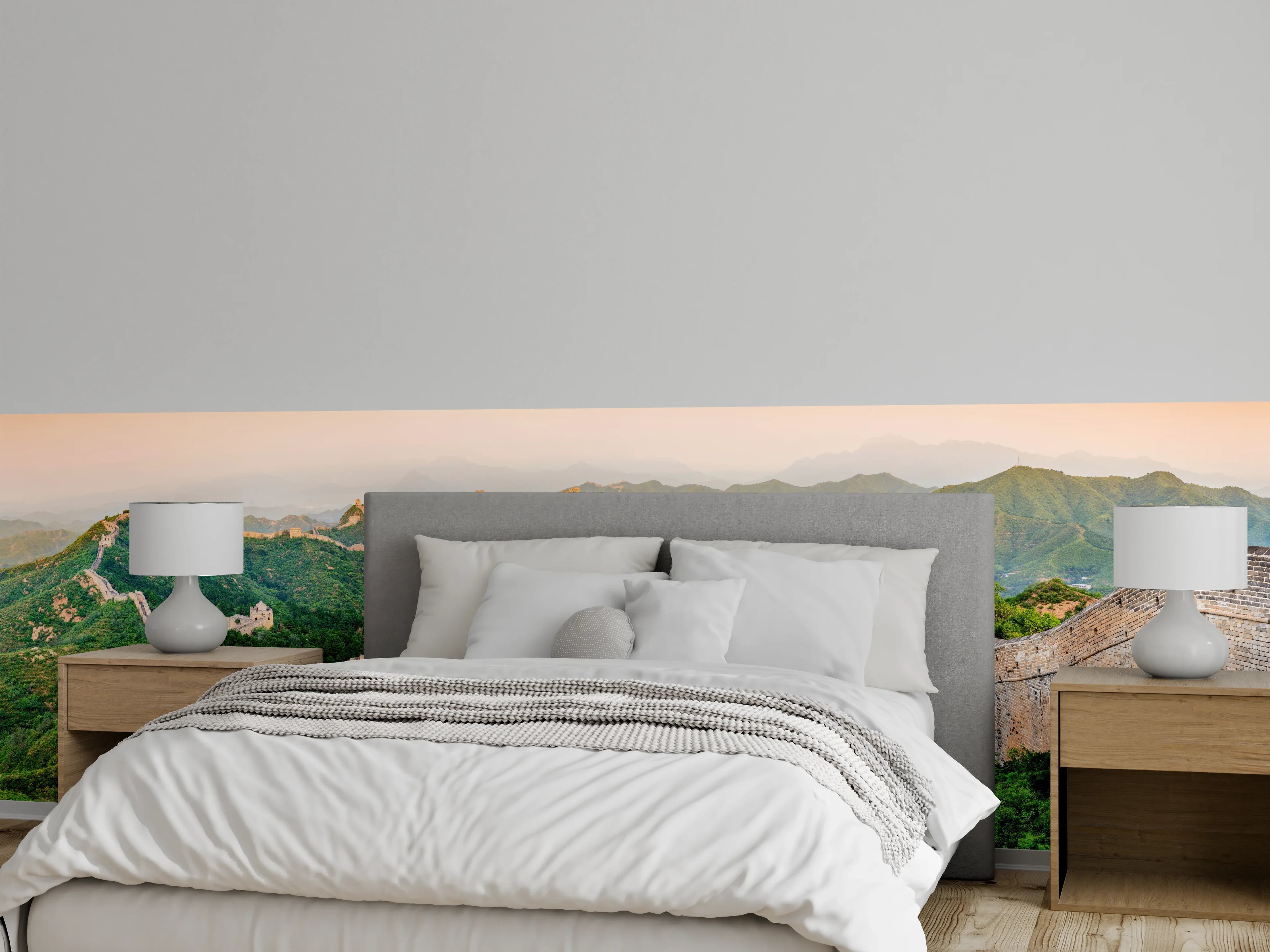 Wandverkleidung Schlafzimmer - Chinesische Mauer Panorama Grün-Orange
