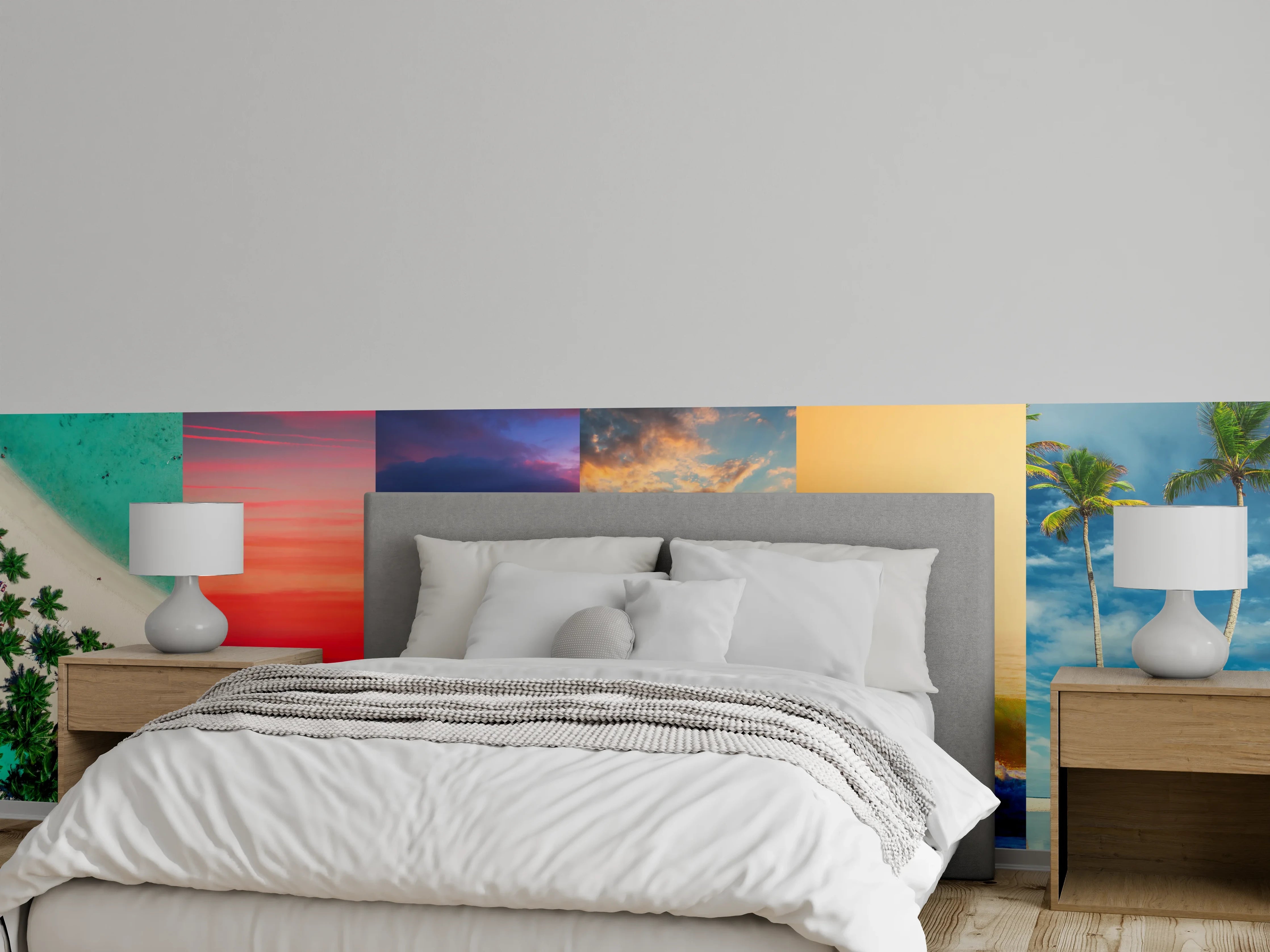 Wandverkleidung Schlafzimmer - Collage von Sommer Meer und Strand Bilder