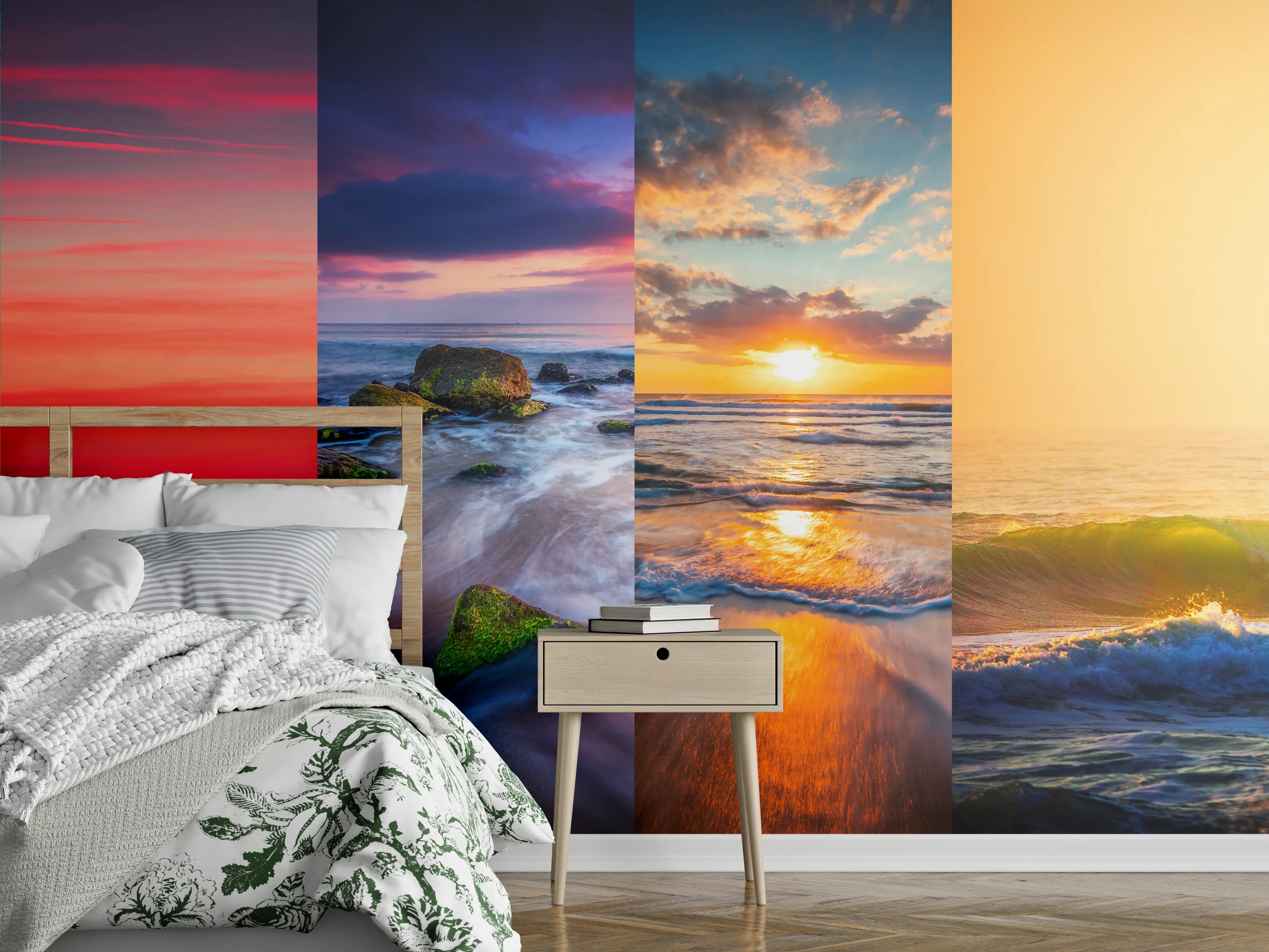 Wandverkleidung Schlafzimmer - Collage von Sommer Meer und Strand Bilder