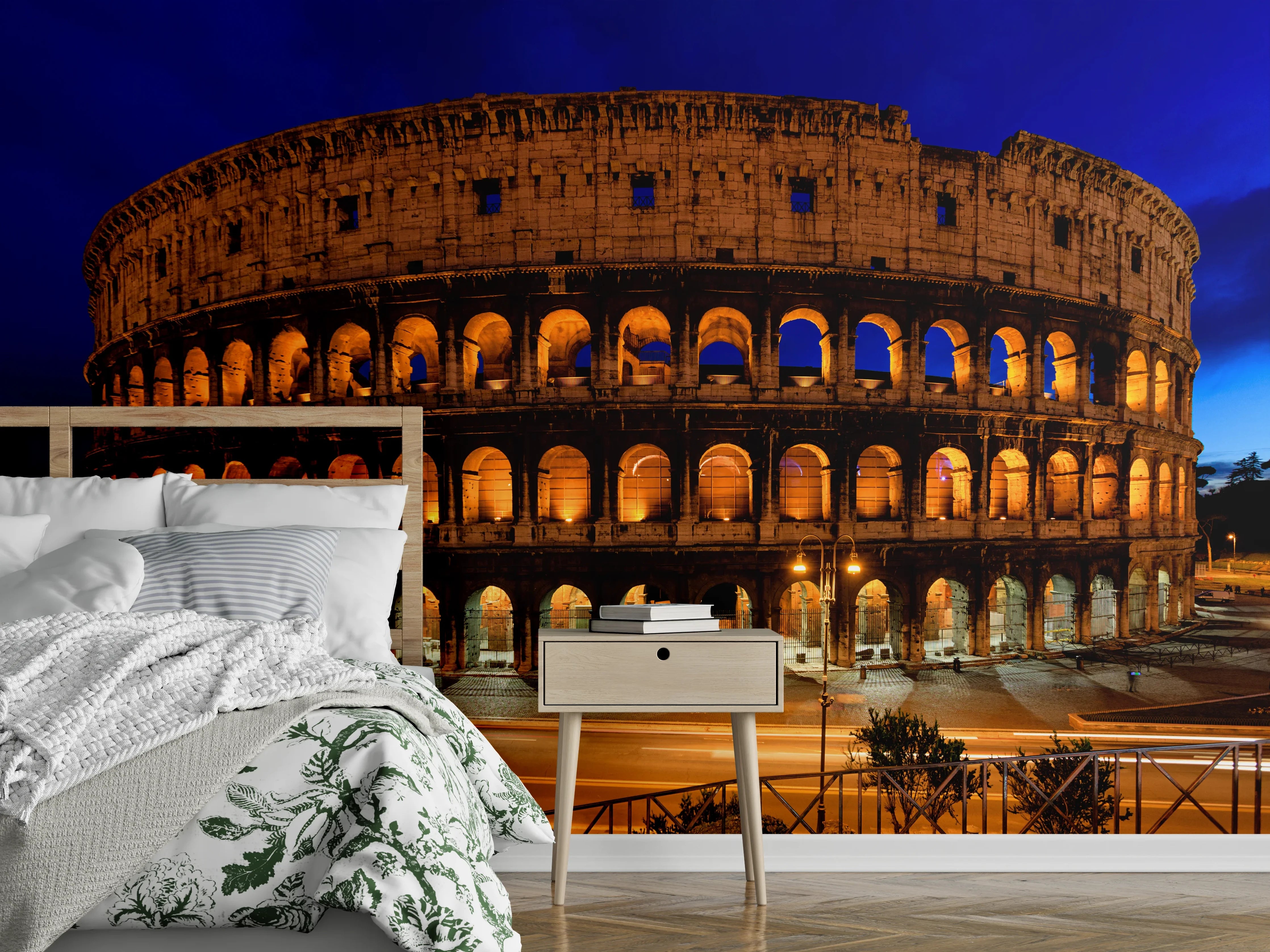 Wandverkleidung Schlafzimmer - Das Kolosseum bei Nacht in Rom