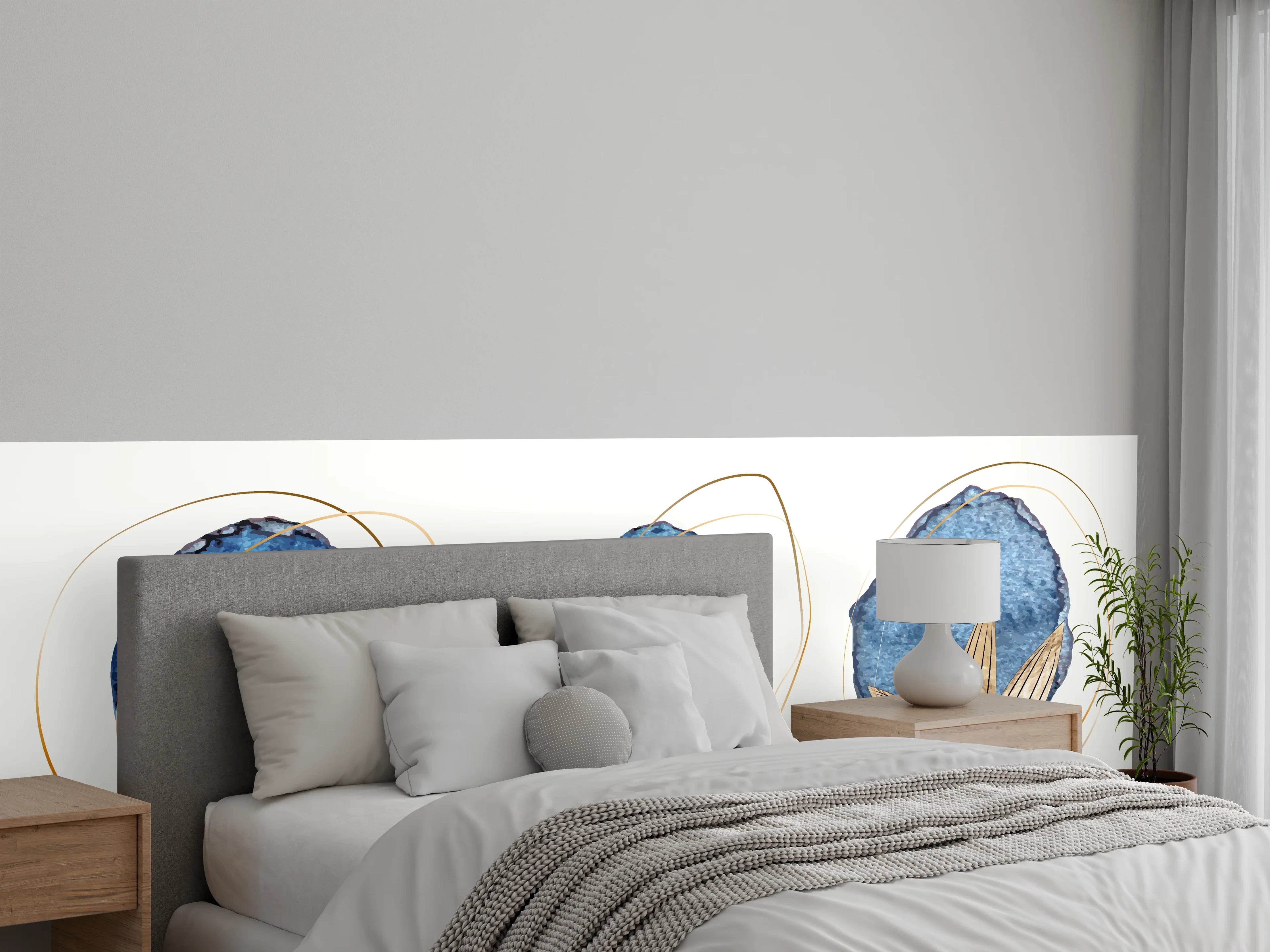 Wandverkleidung Schlafzimmer - Denim Blau Naturmotiv Kunstdruck