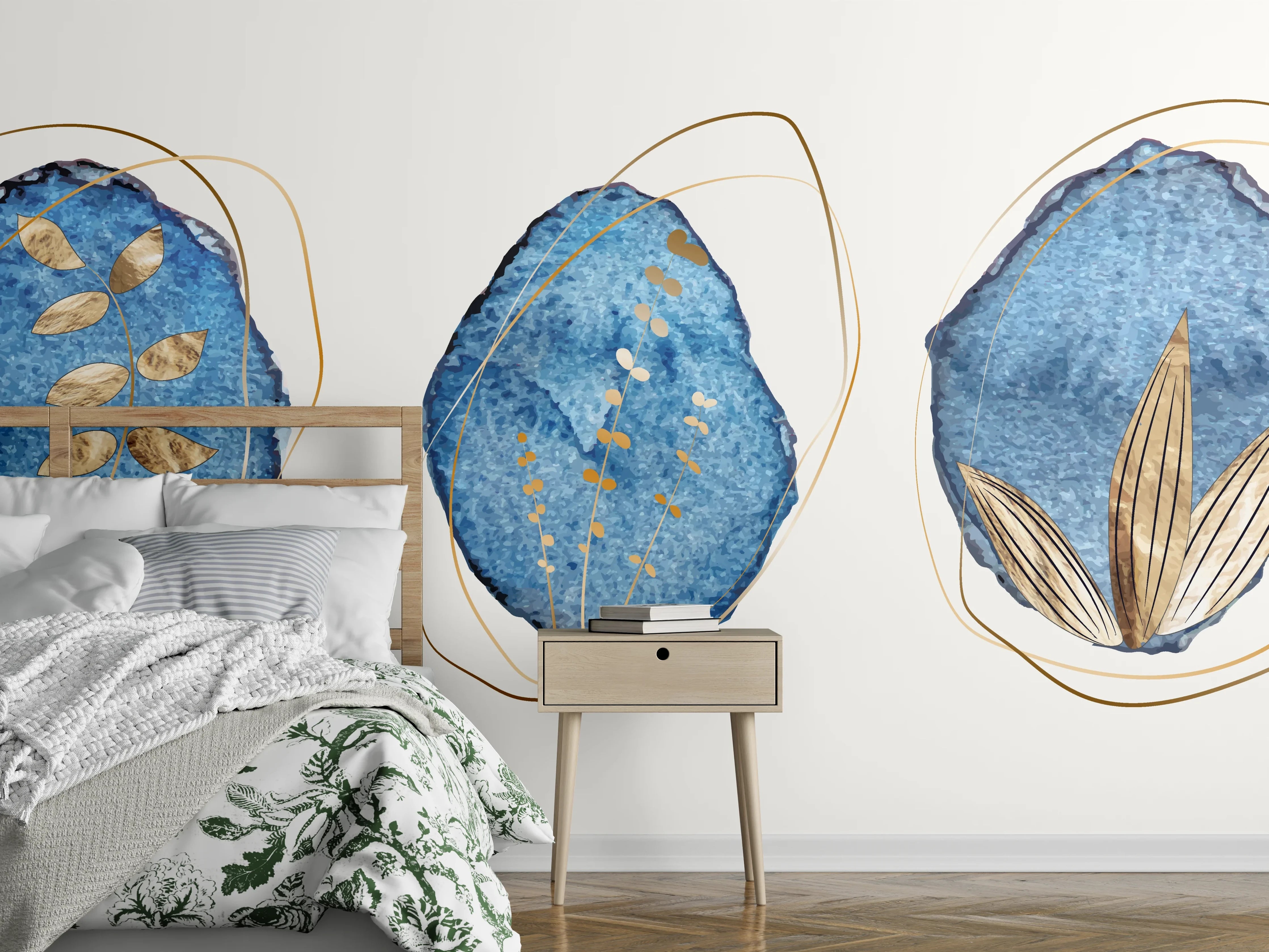 Wandverkleidung Schlafzimmer - Denim Blau Naturmotiv Kunstdruck