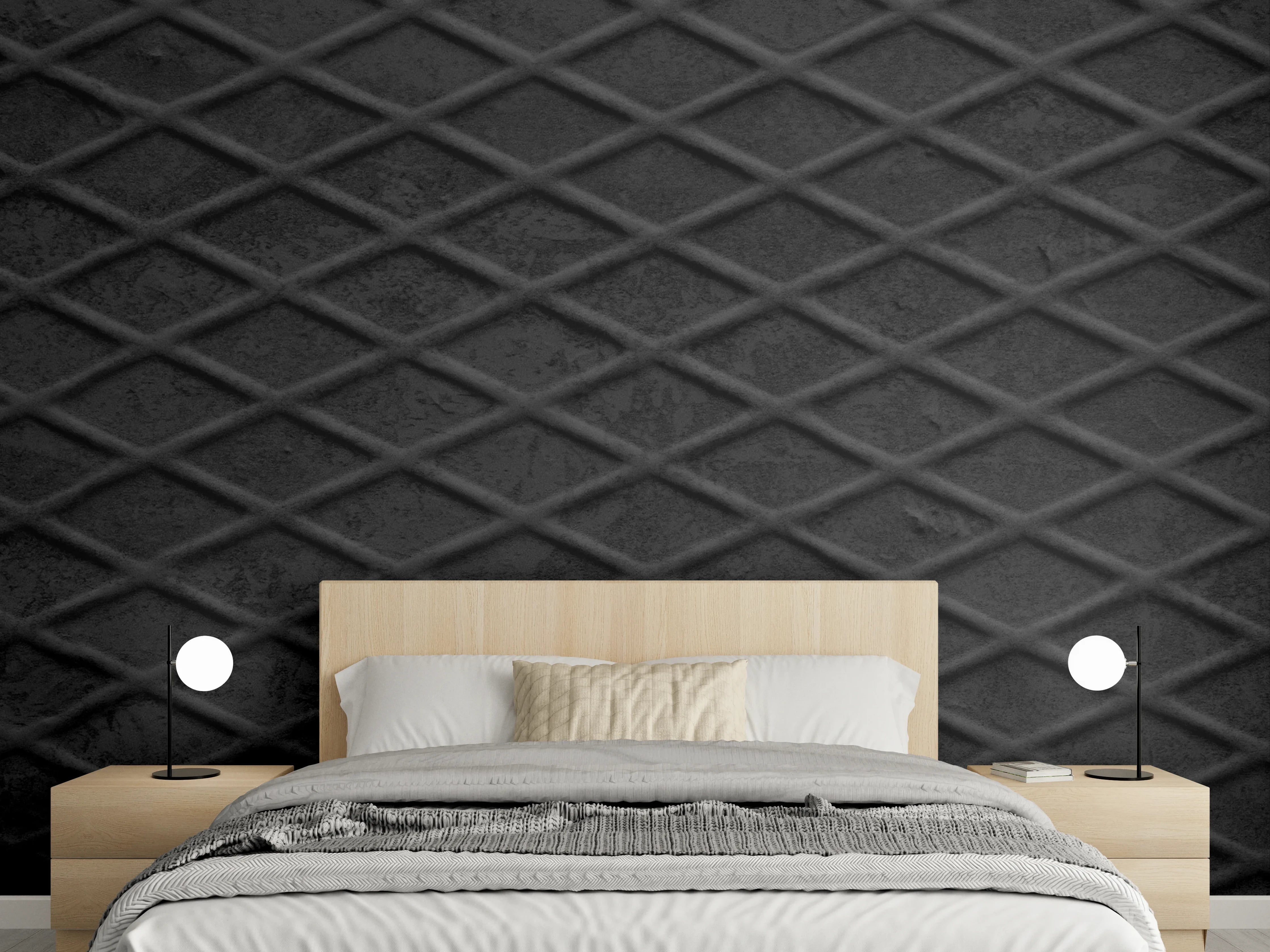 Wandverkleidung Schlafzimmer - Detaillierte 3D-Struktur in dunklem Design
