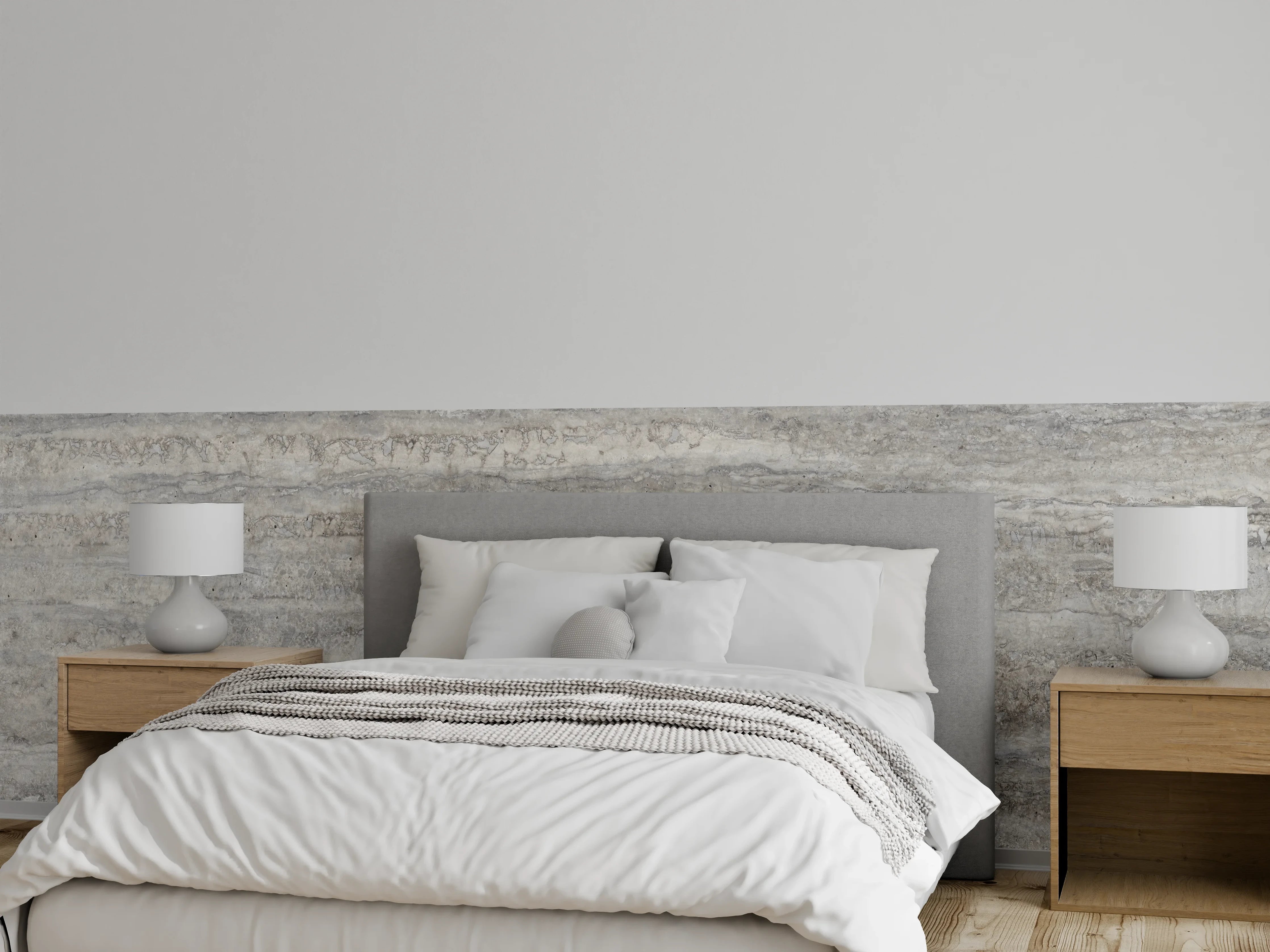 Wandverkleidung Schlafzimmer - Dezenter Travertin Marmor