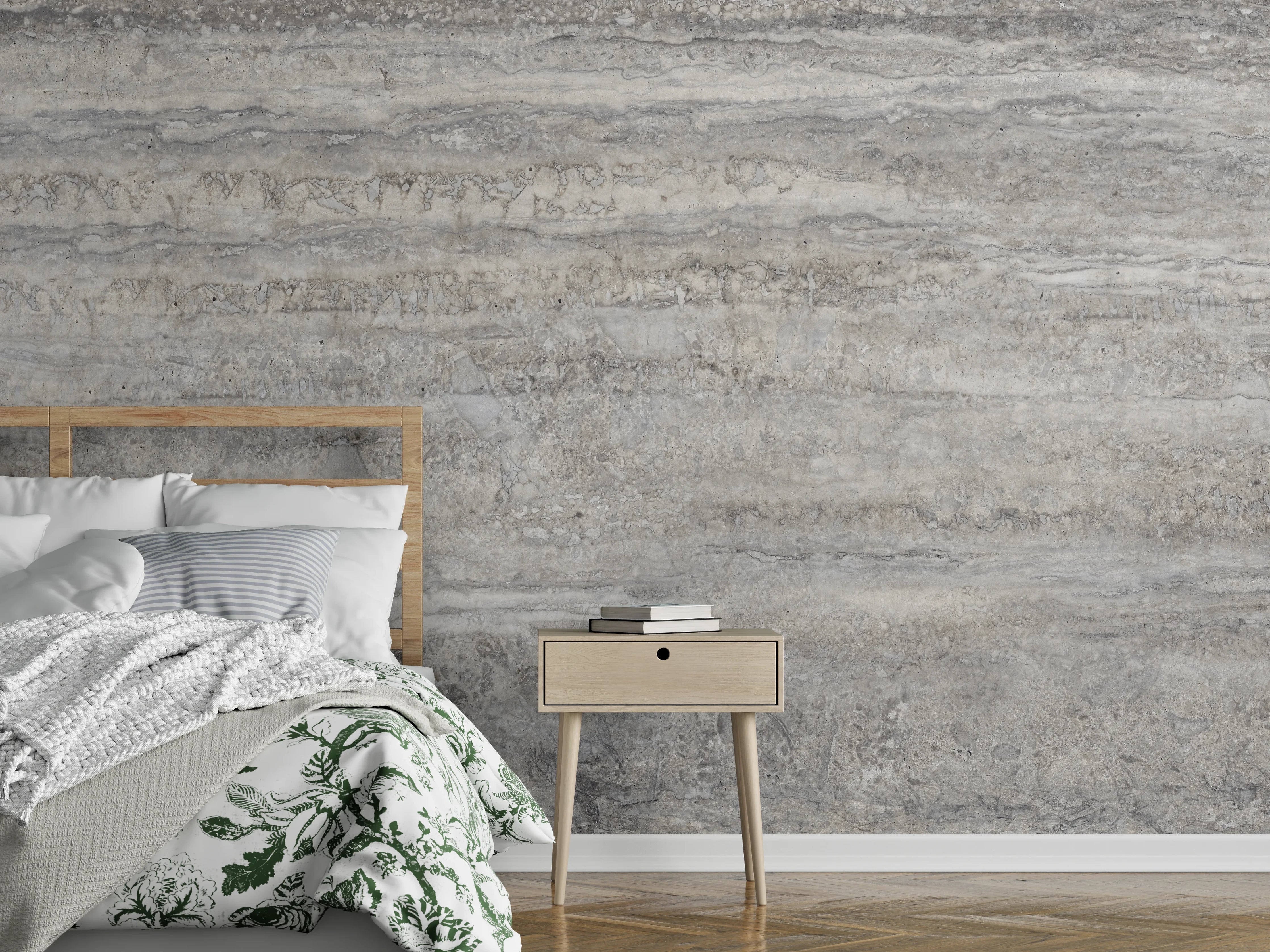 Wandverkleidung Schlafzimmer - Dezenter Travertin Marmor