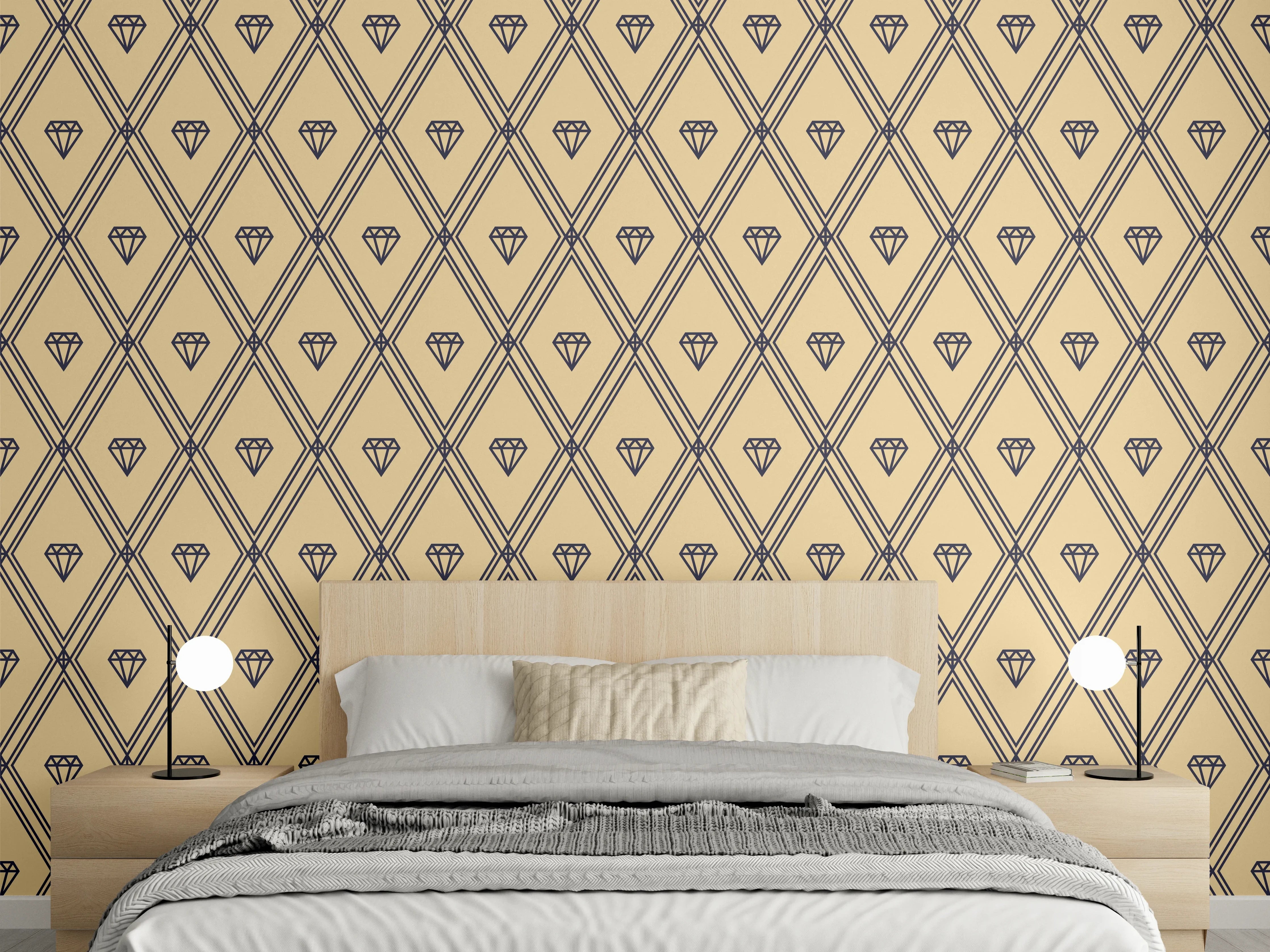 Wandverkleidung Schlafzimmer - Diamant Muster auf beigem Hintergrund