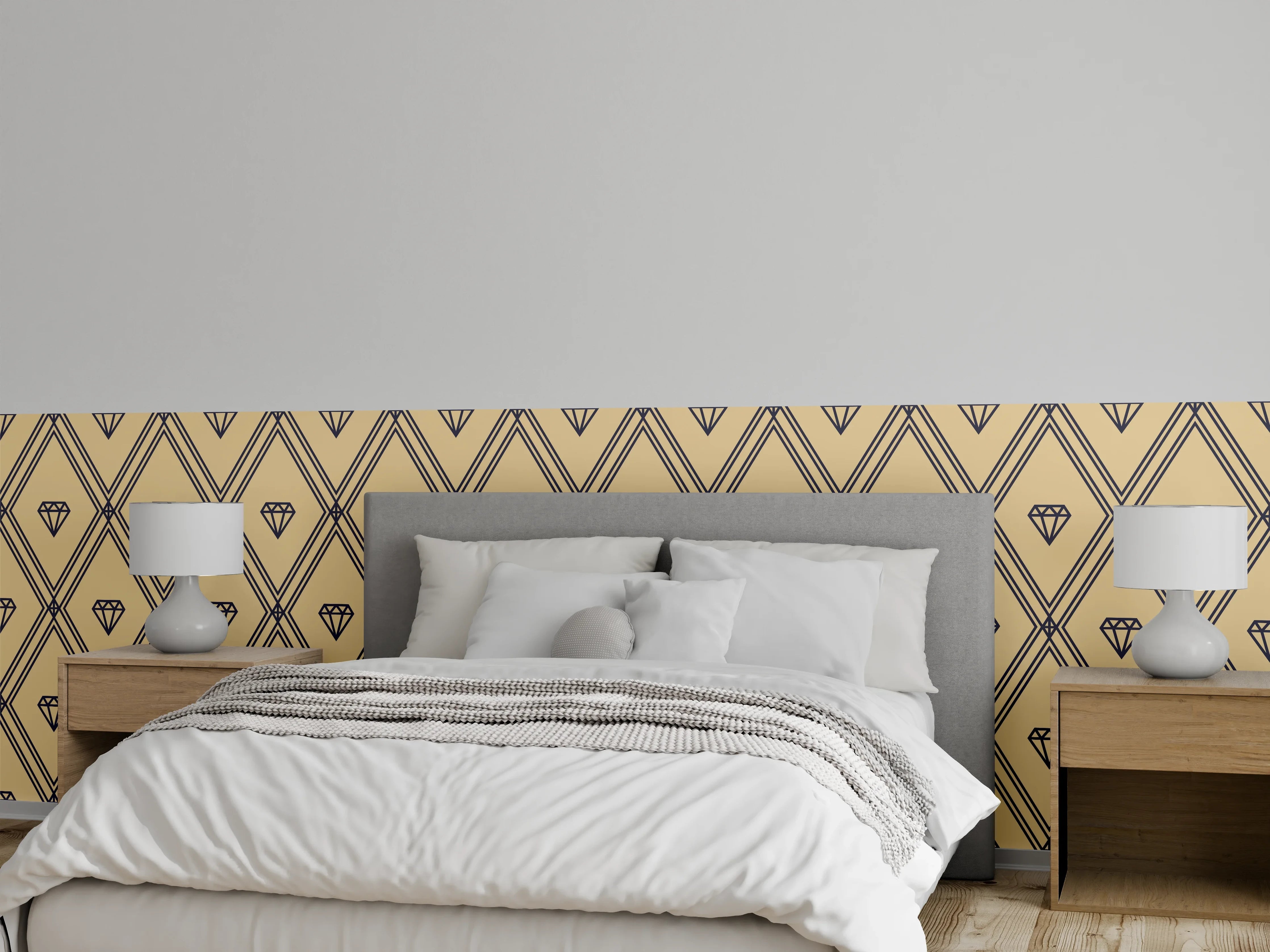 Wandverkleidung Schlafzimmer - Diamant Muster auf beigem Hintergrund