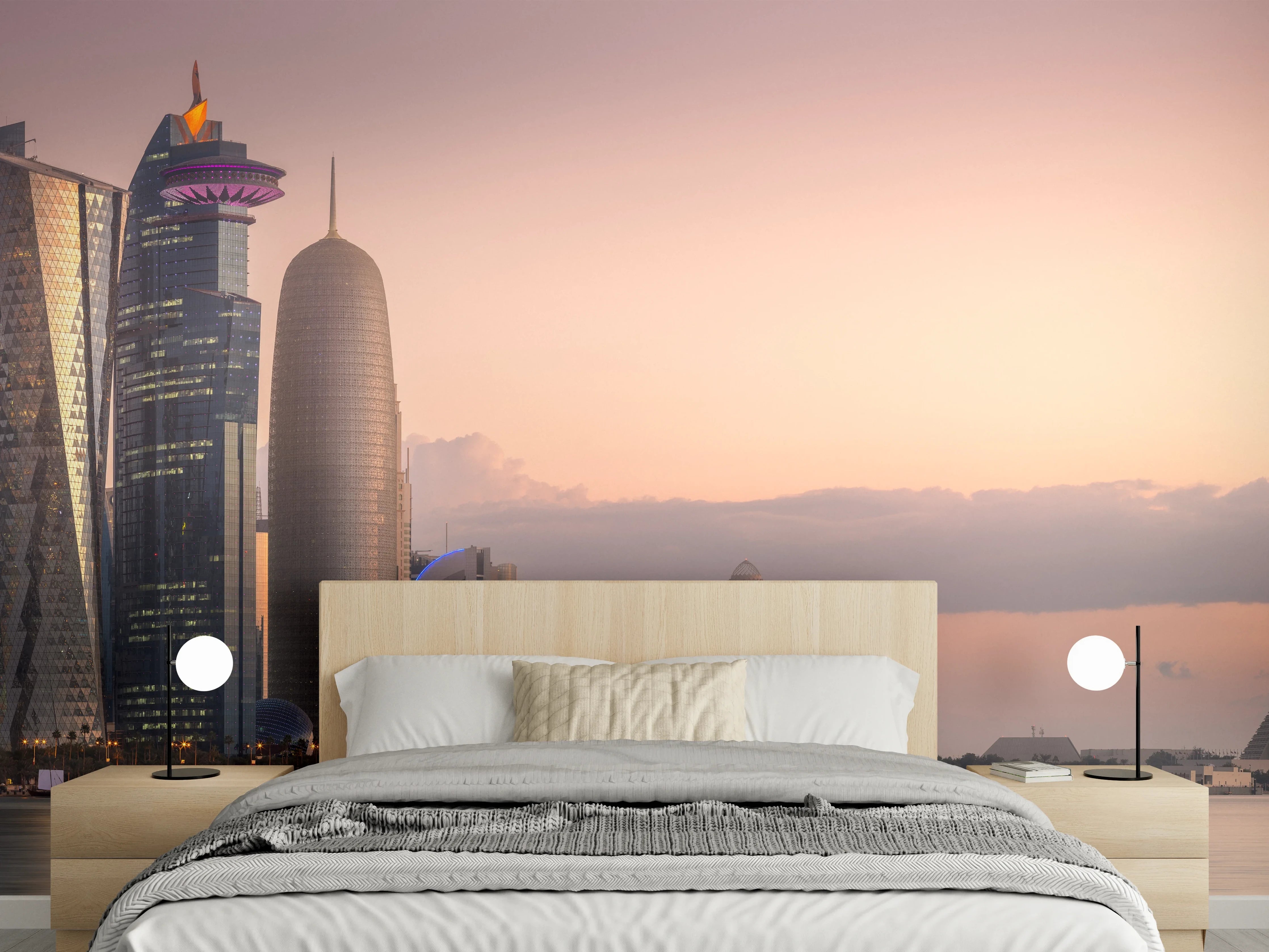Wandverkleidung Schlafzimmer - Die Skyline von West Bay und Doha City