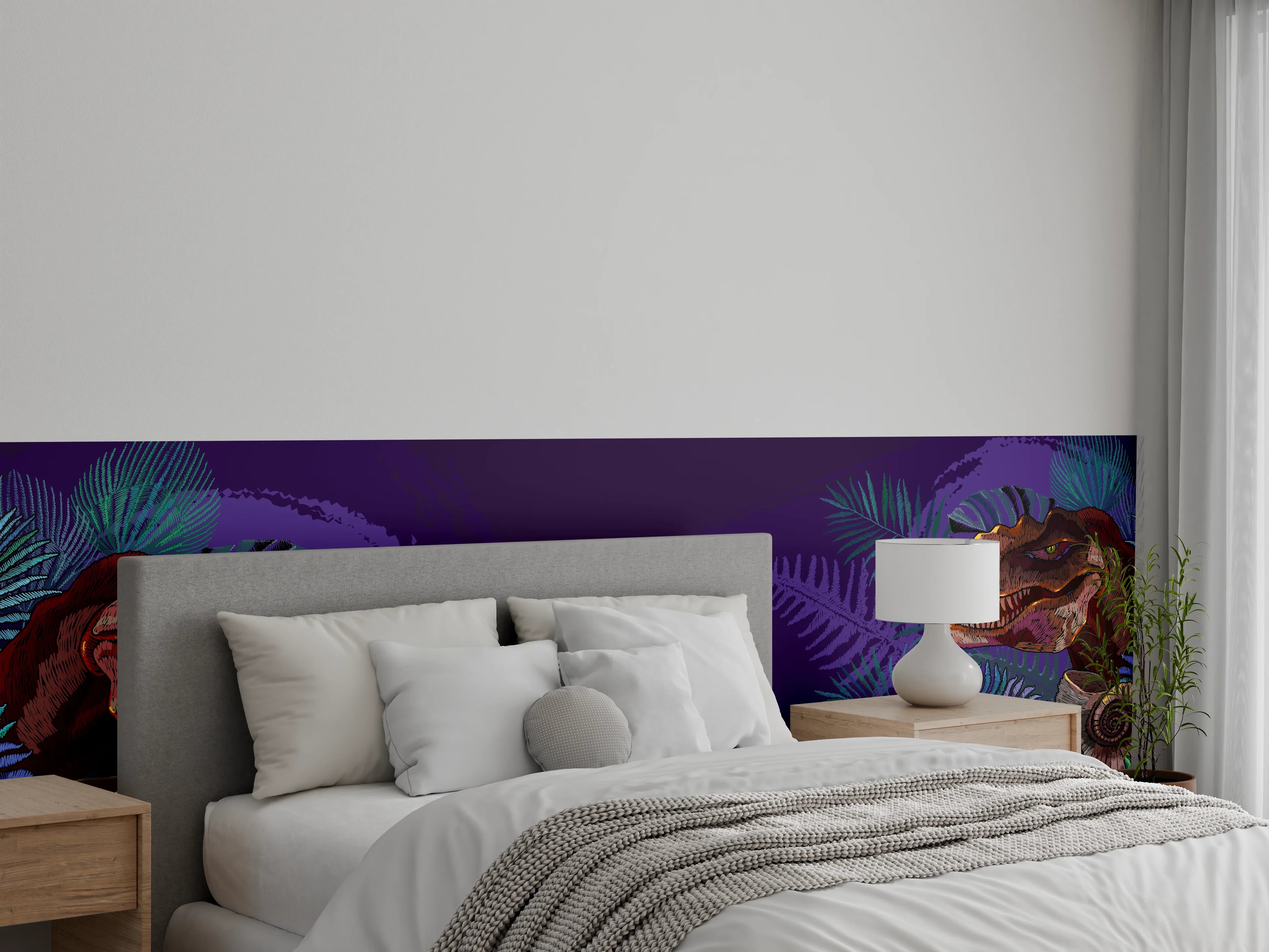 Wandverkleidung Schlafzimmer - Dinosaurier Fossil & Palmen