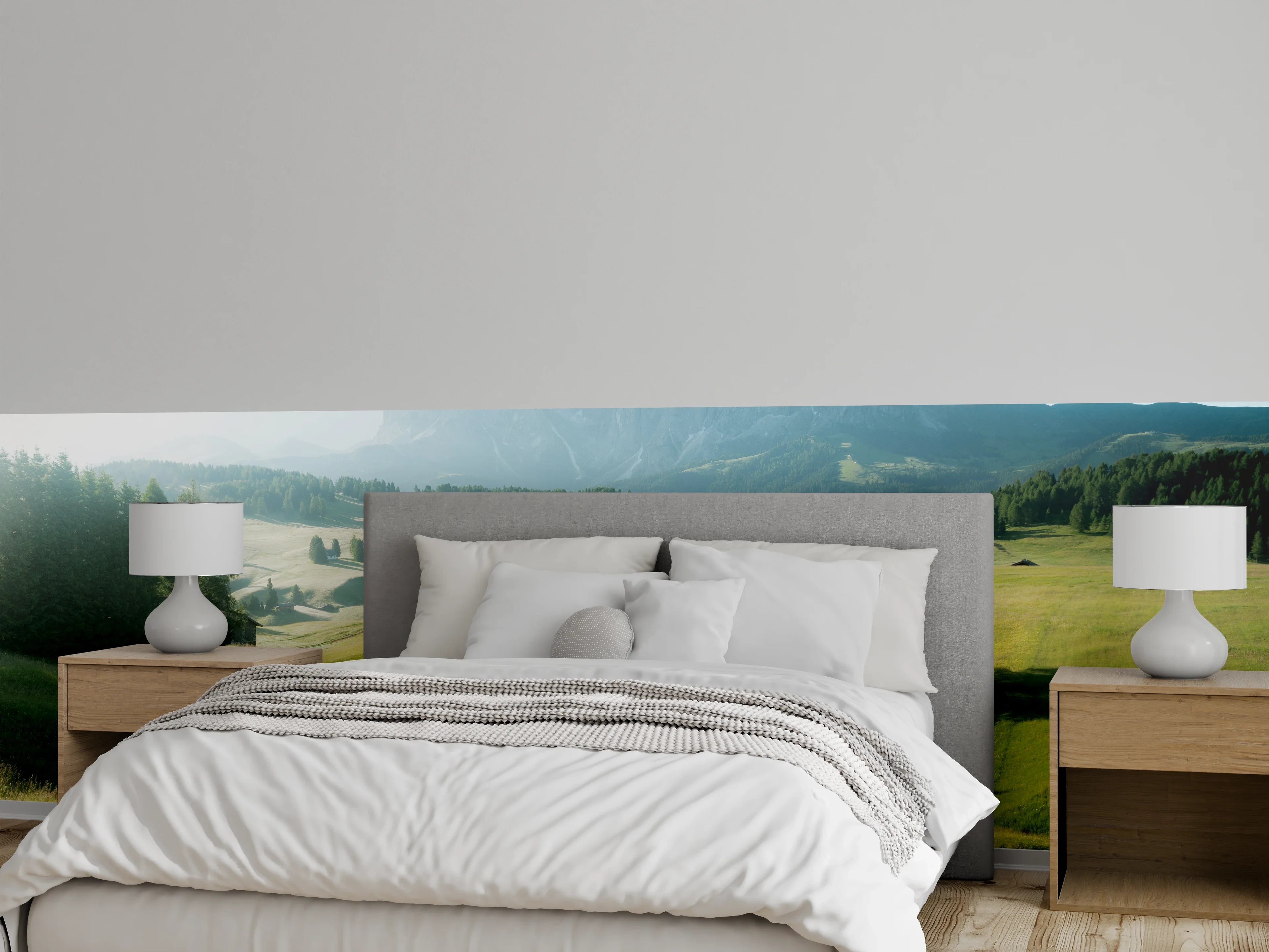 Wandverkleidung Schlafzimmer - Dolomiten Panorama: Sonnige Bergwiese