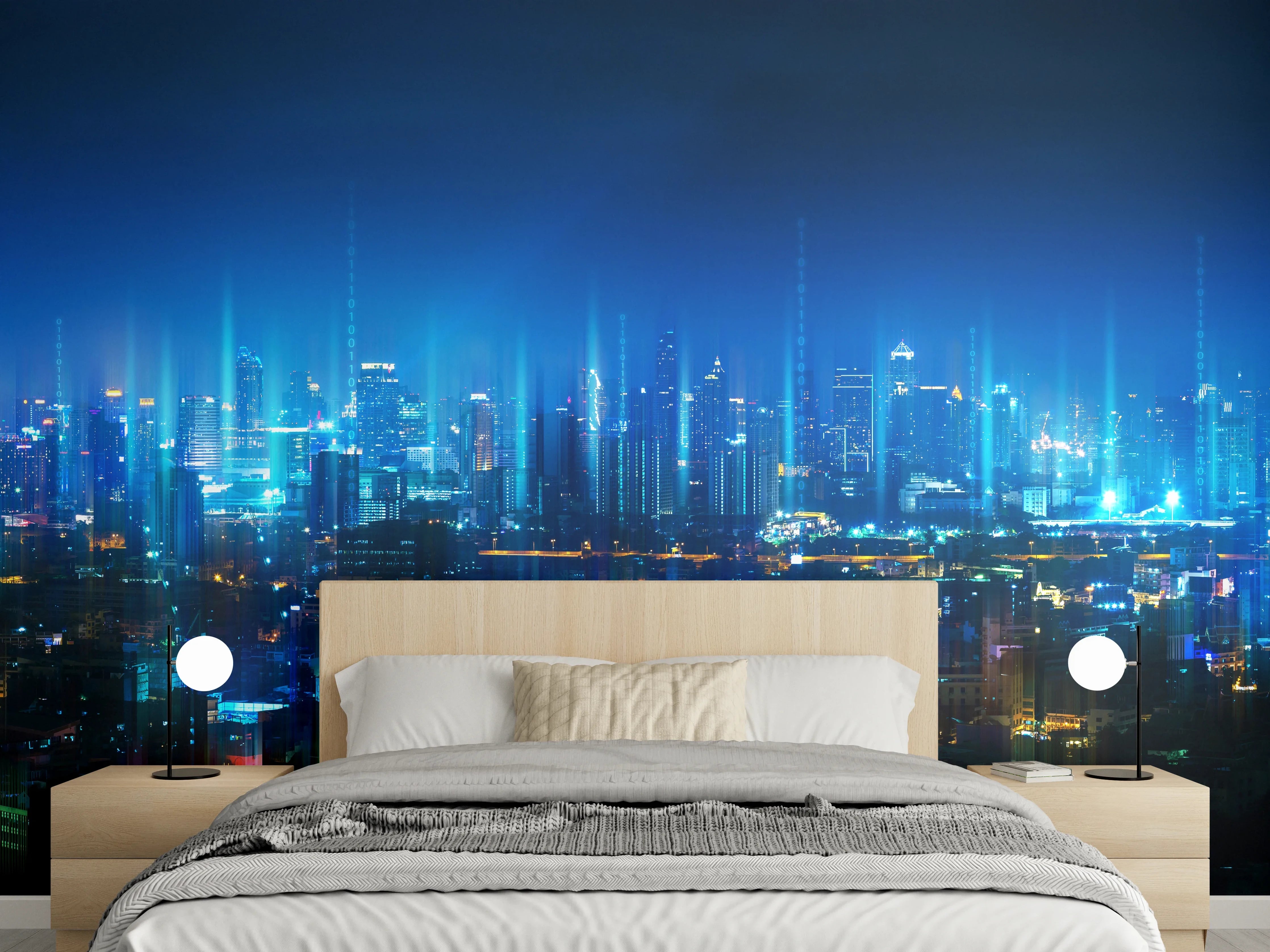 Wandverkleidung Schlafzimmer - Drahtloses Netzwerk und Verbindung Stadt