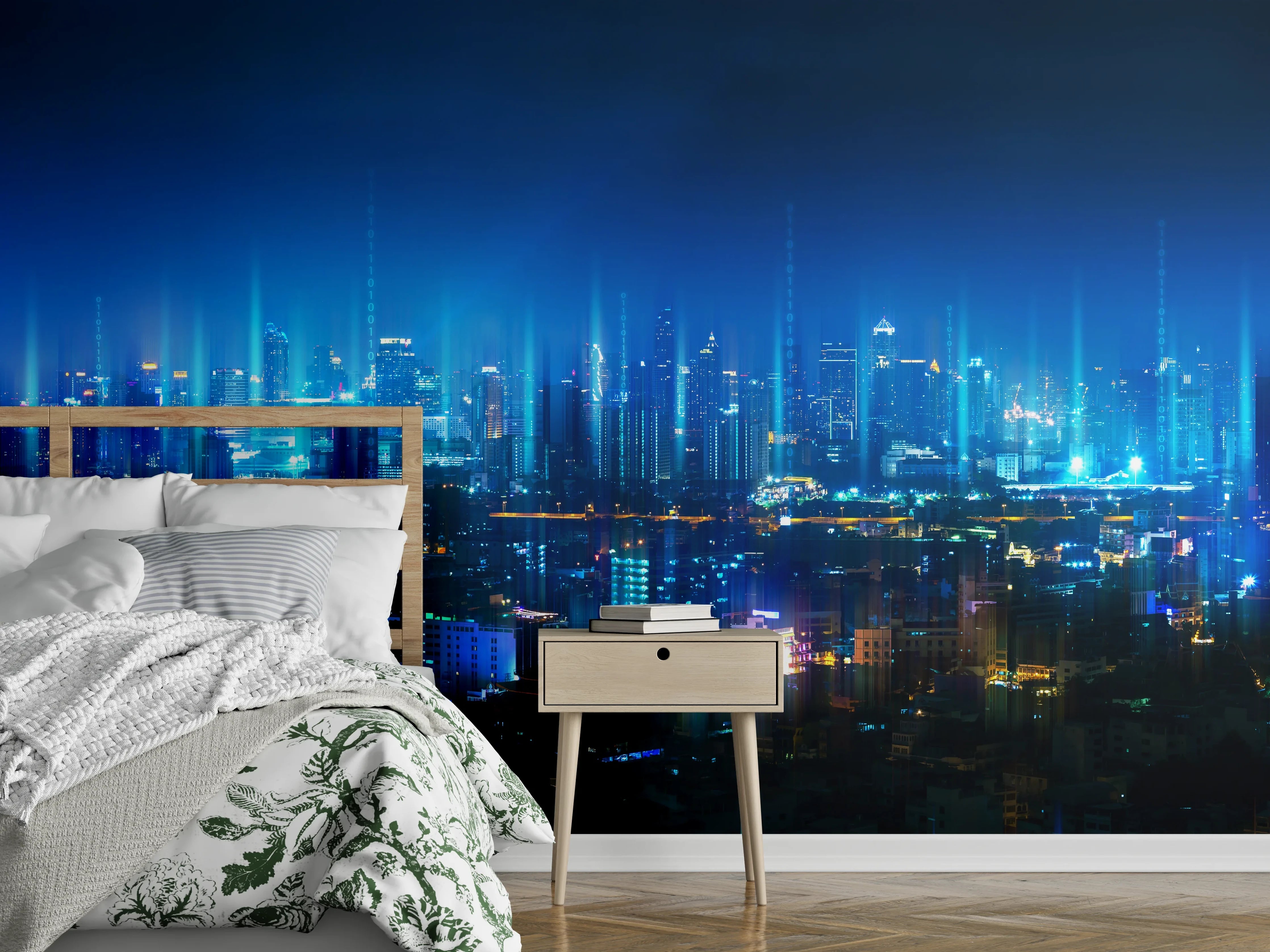 Wandverkleidung Schlafzimmer - Drahtloses Netzwerk und Verbindung Stadt