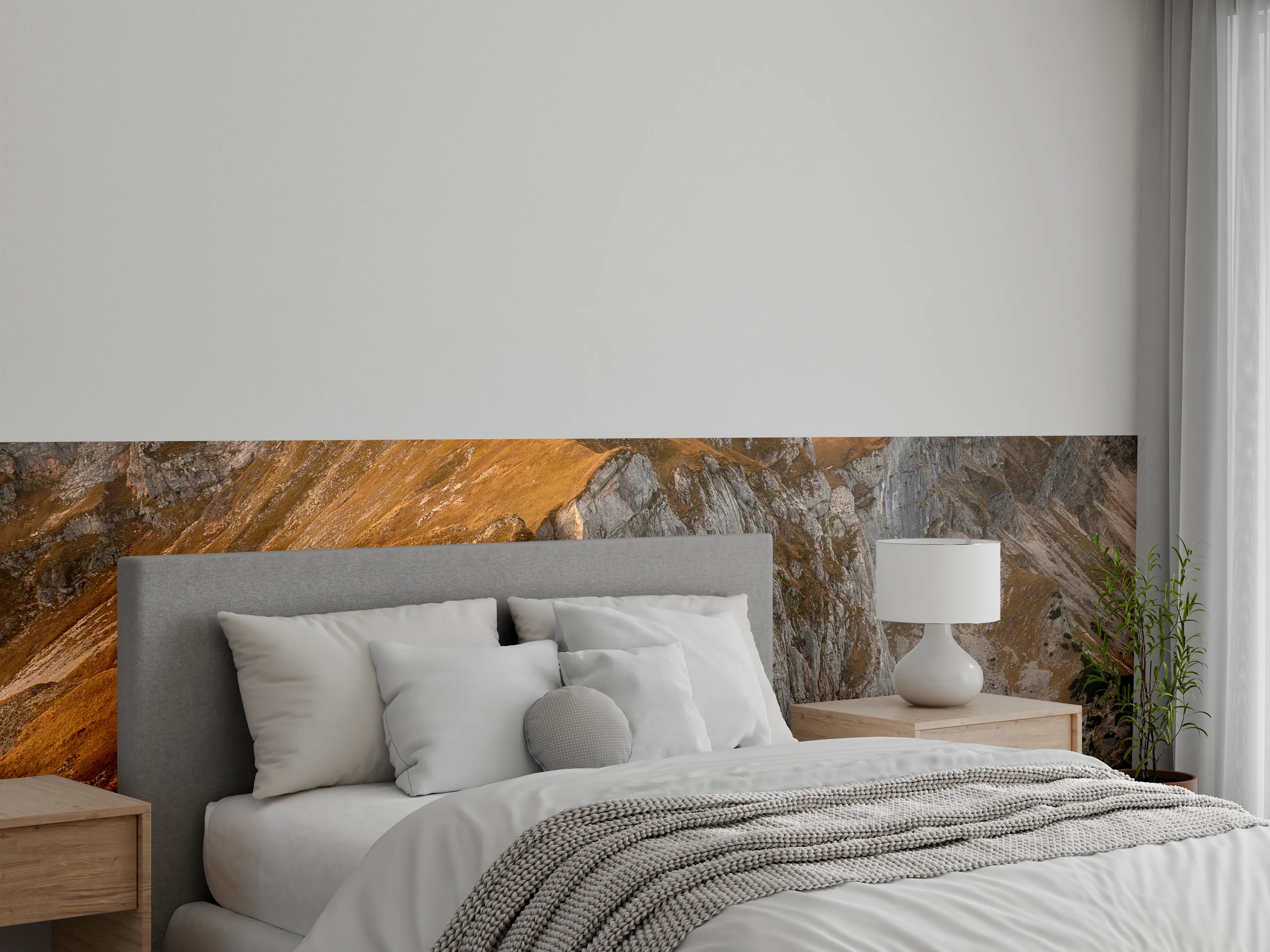 Wandverkleidung Schlafzimmer - Dramatische Gebirgslandschaft bei Sonnenlicht