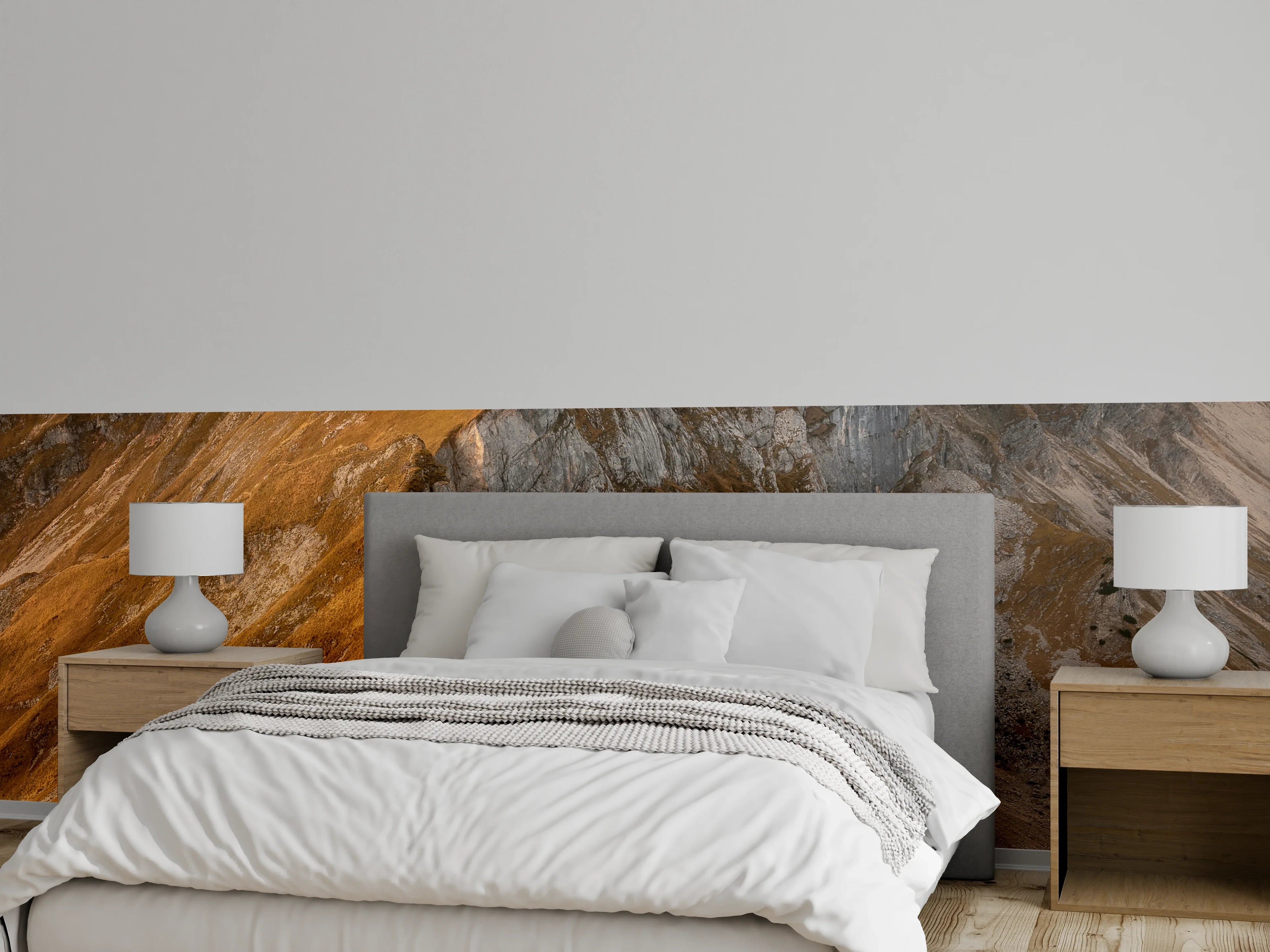 Wandverkleidung Schlafzimmer - Dramatische Gebirgslandschaft bei Sonnenlicht