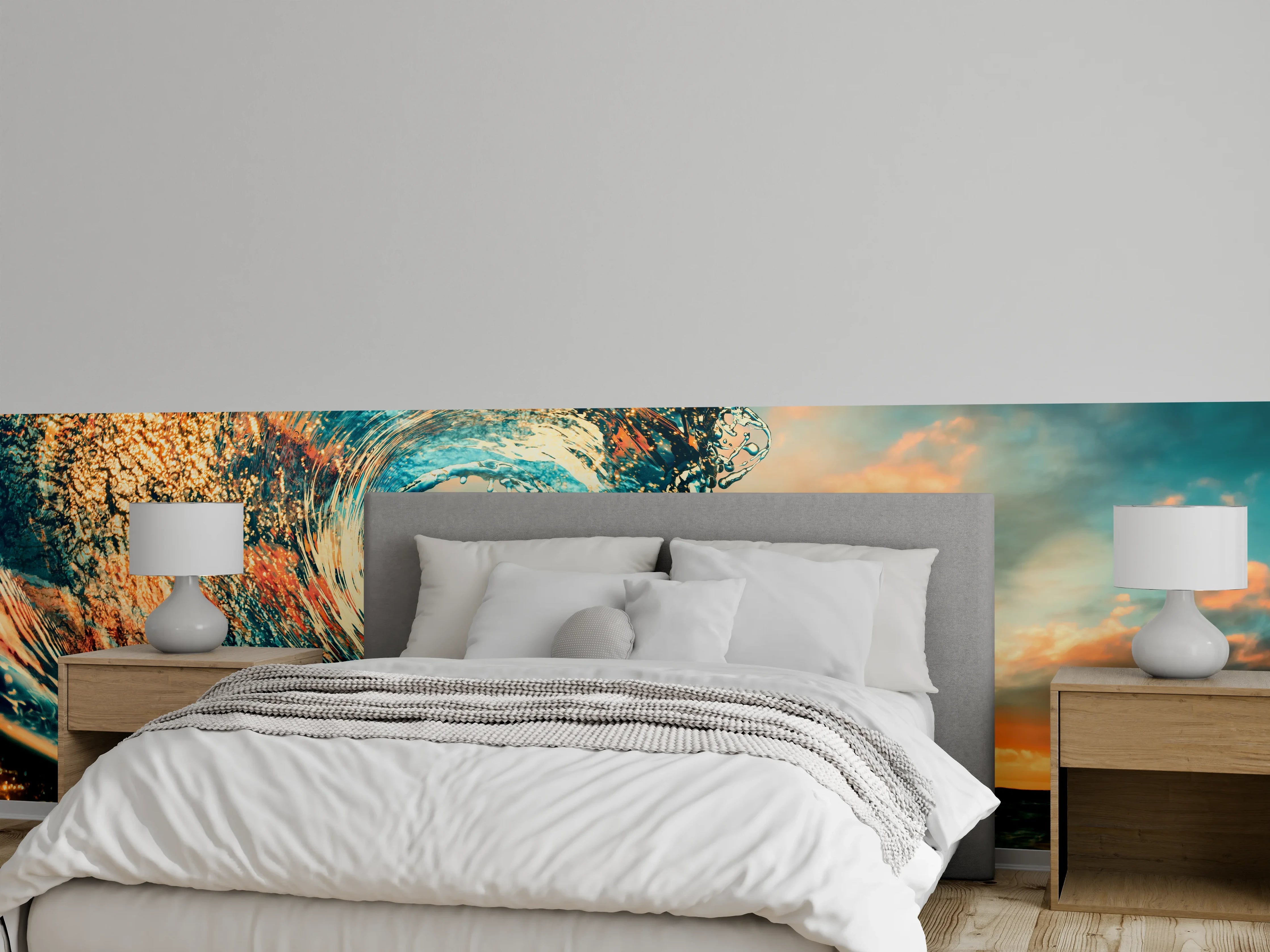 Wandverkleidung Schlafzimmer - Dramatische Welle bei Sonnenuntergang Fotokunst