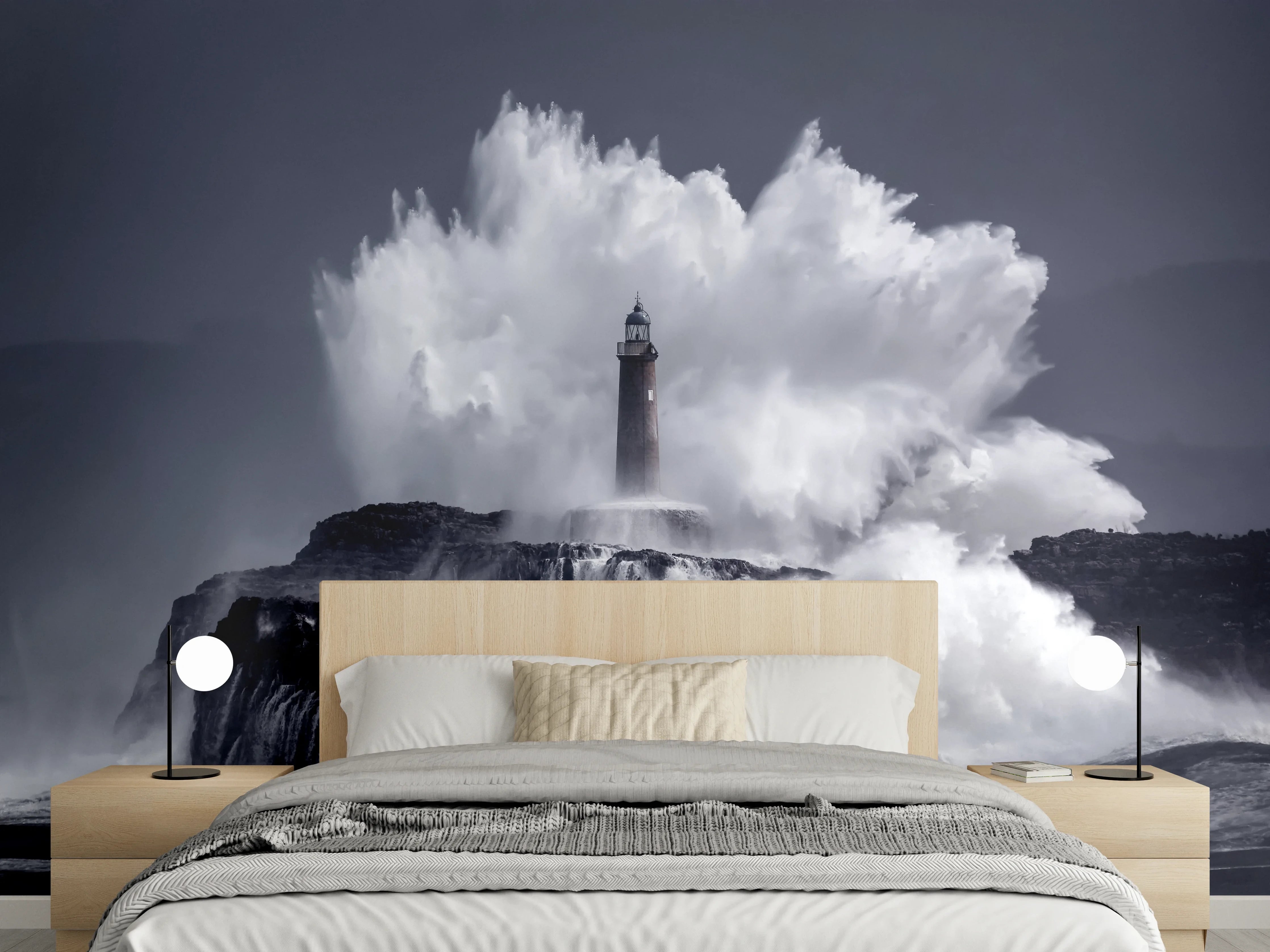 Wandverkleidung Schlafzimmer - Dramatischer Leuchtturm in stürmischer See