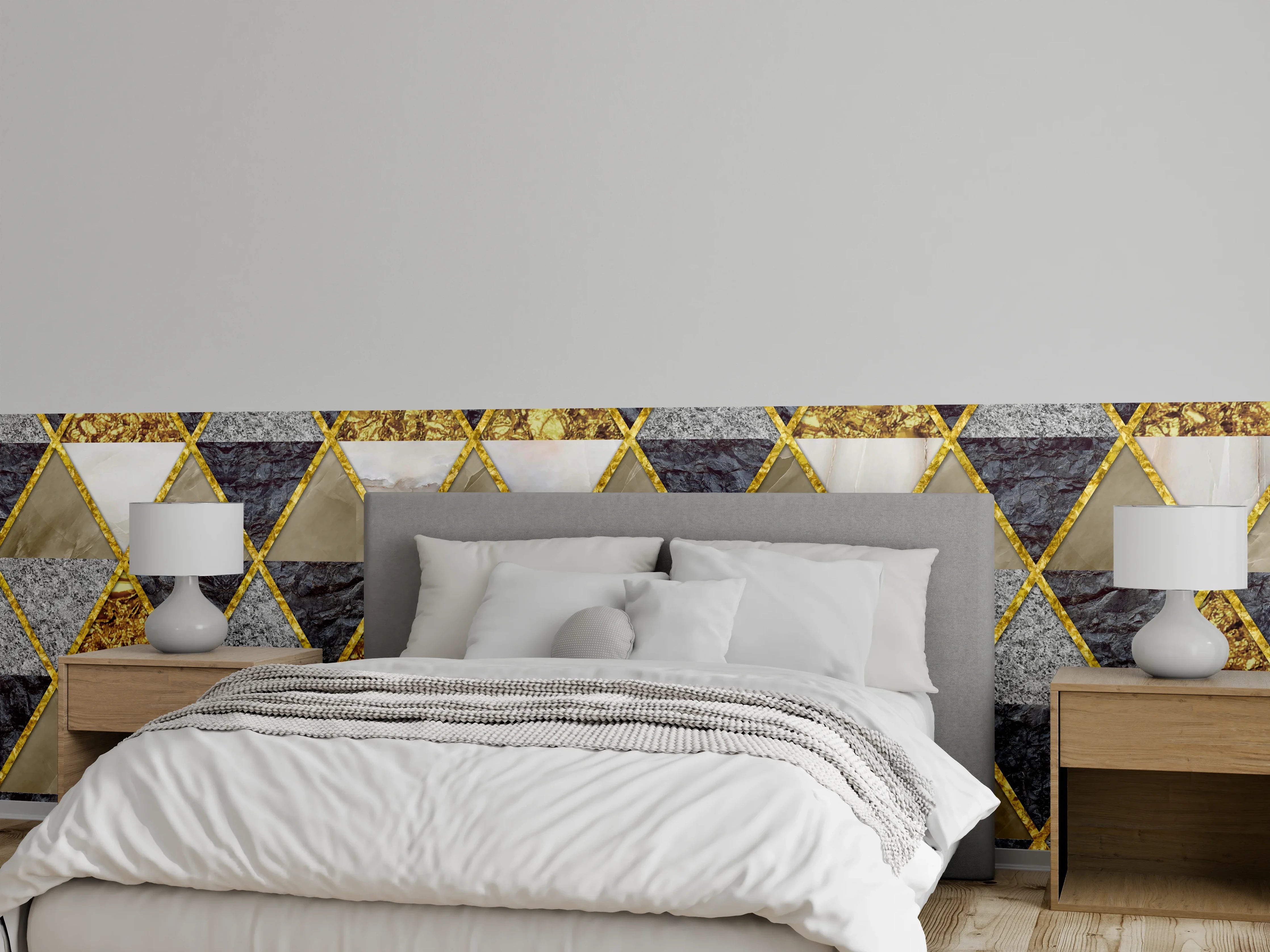 Wandverkleidung Schlafzimmer - Dreieck Marmor Gold Wanddekor