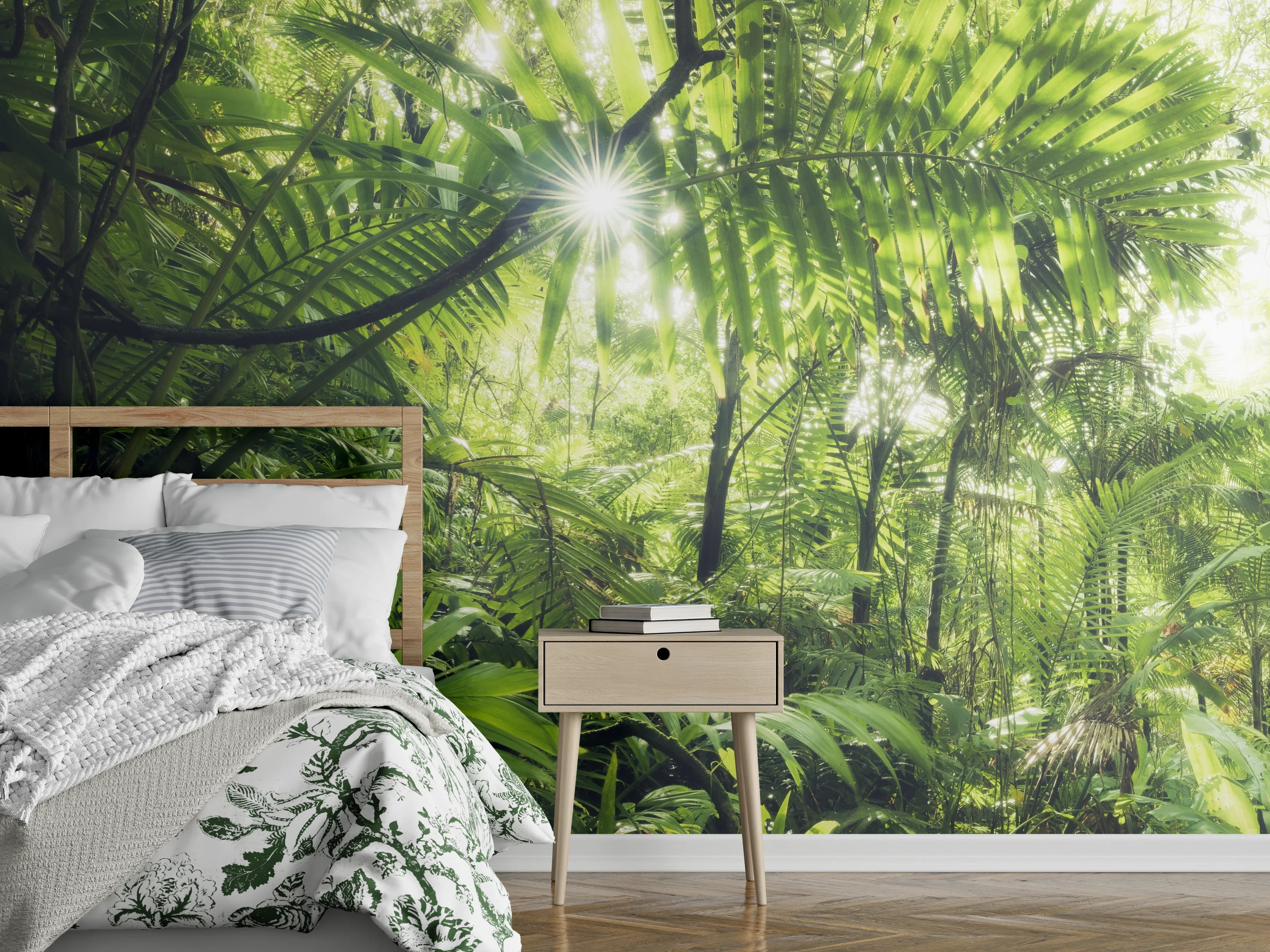 Wandverkleidung Schlafzimmer - Dschungel Atmosphäre Wandbild Grün