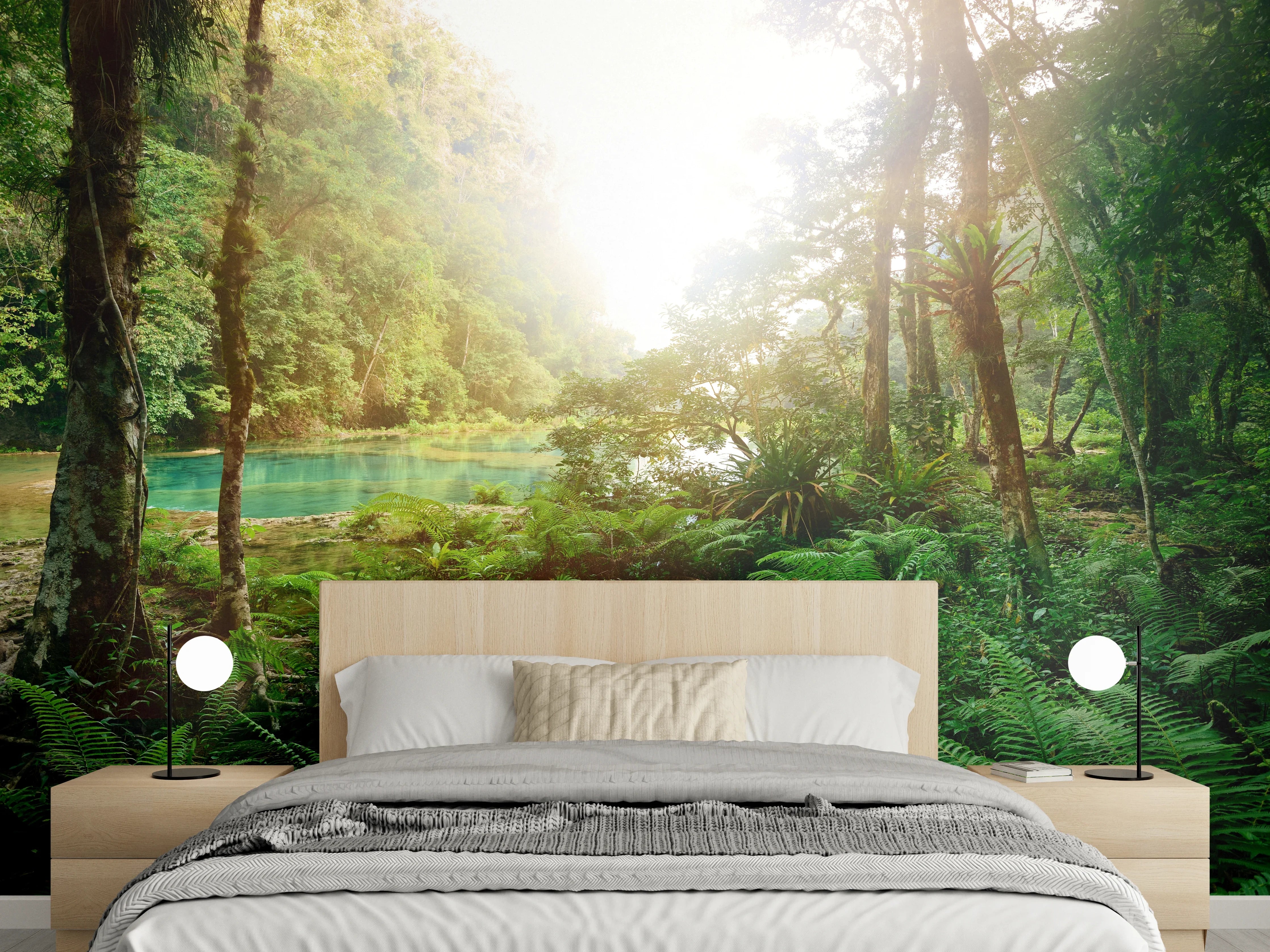 Wandverkleidung Schlafzimmer - Dschungelparadies am See – Naturidylle